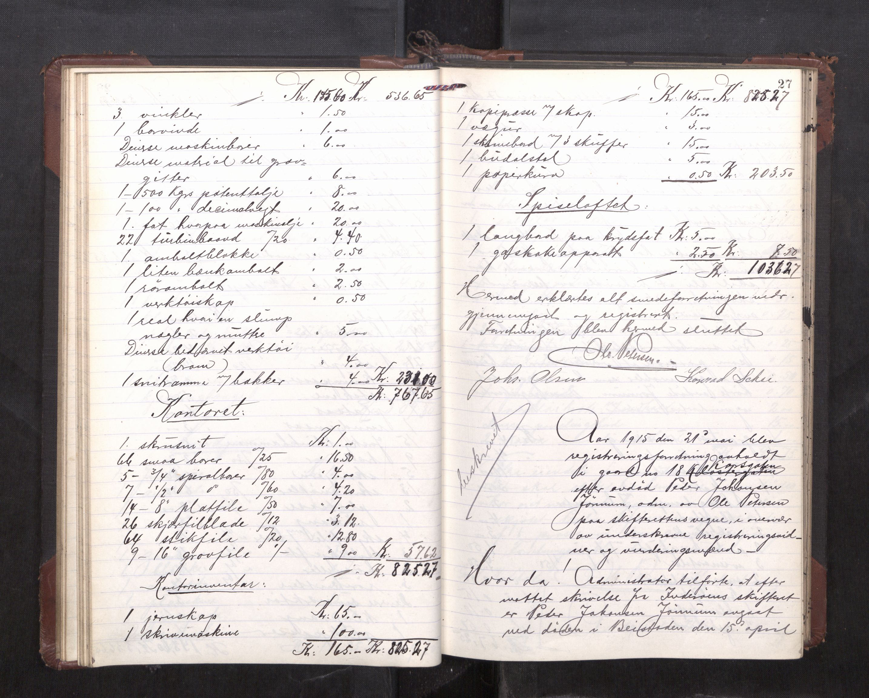 Trondheim byfogd, AV/SAT-A-0003/1/3/3C/L0036: Skifteregistreringsprotokoll - 14/4-24/9. (u/ register), 1915-1918, p. 27