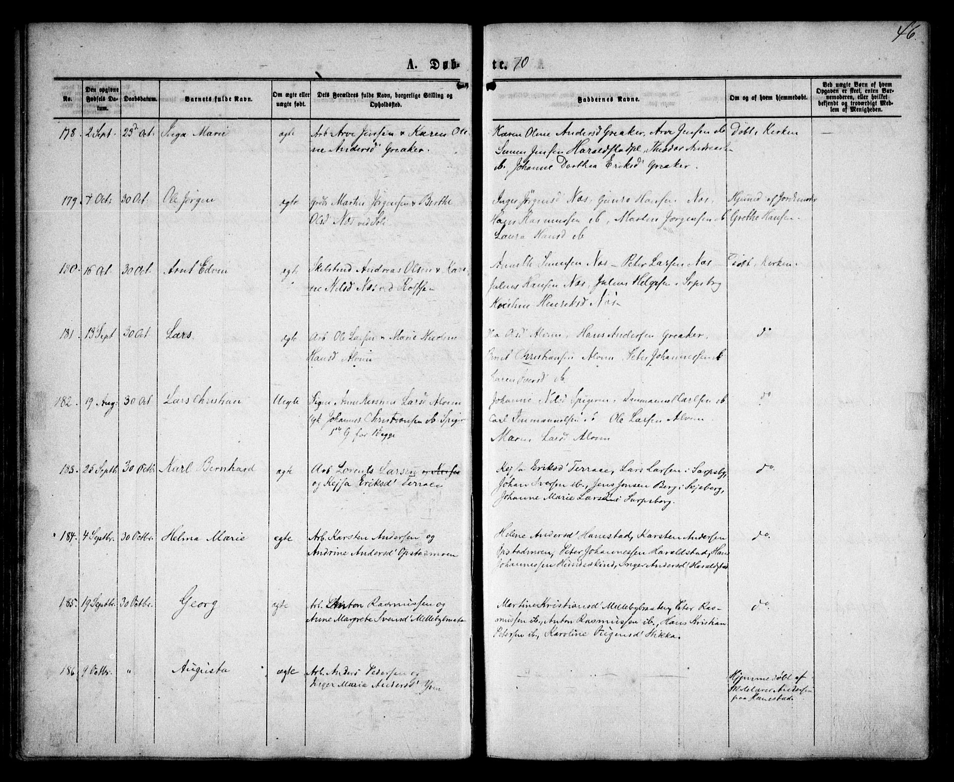 Tune prestekontor Kirkebøker, AV/SAO-A-2007/F/Fa/L0015: Parish register (official) no. 15, 1869-1873, p. 46
