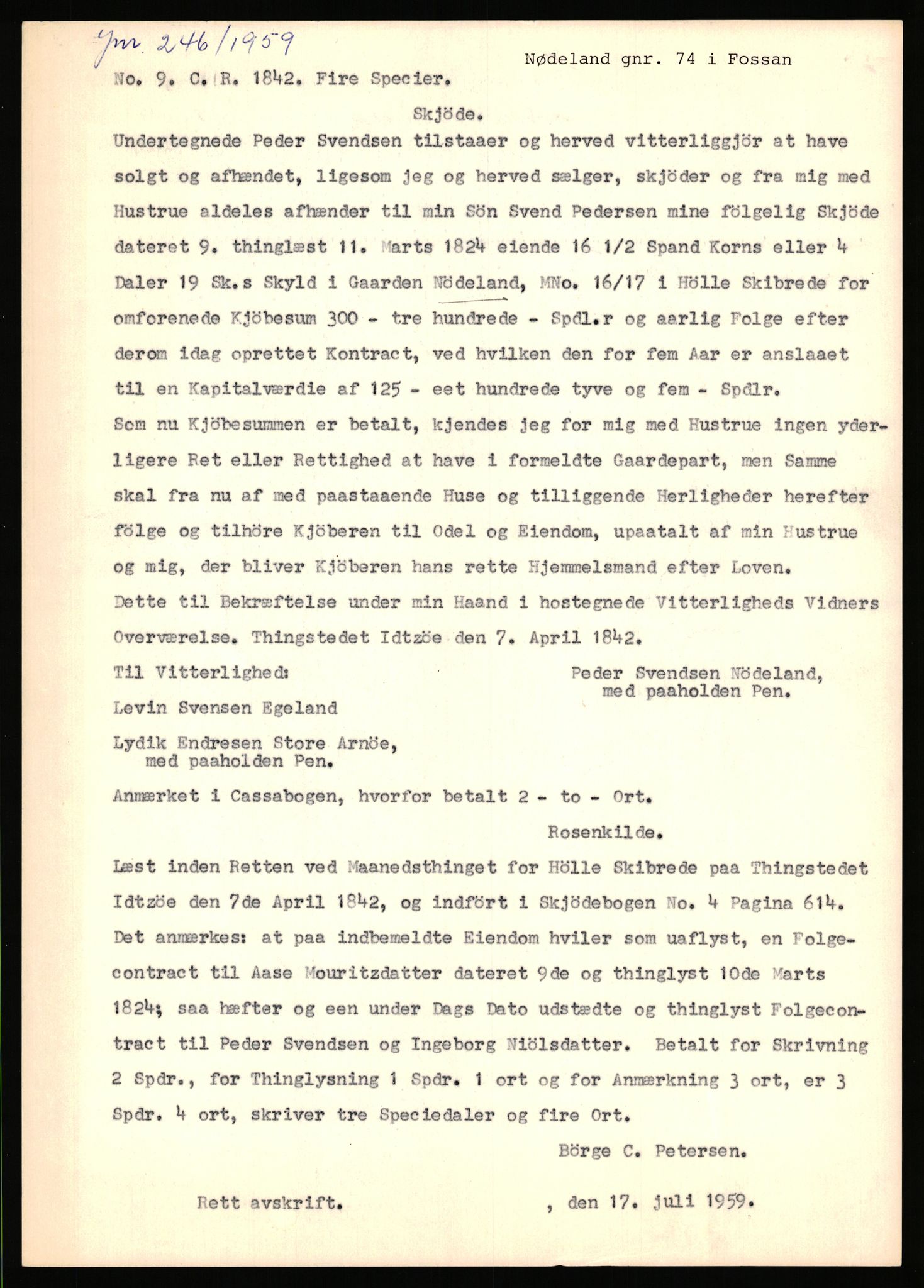 Statsarkivet i Stavanger, AV/SAST-A-101971/03/Y/Yj/L0064: Avskrifter sortert etter gårdsnavn: Noreim - Odland i Bjerkreim, 1750-1930, p. 451