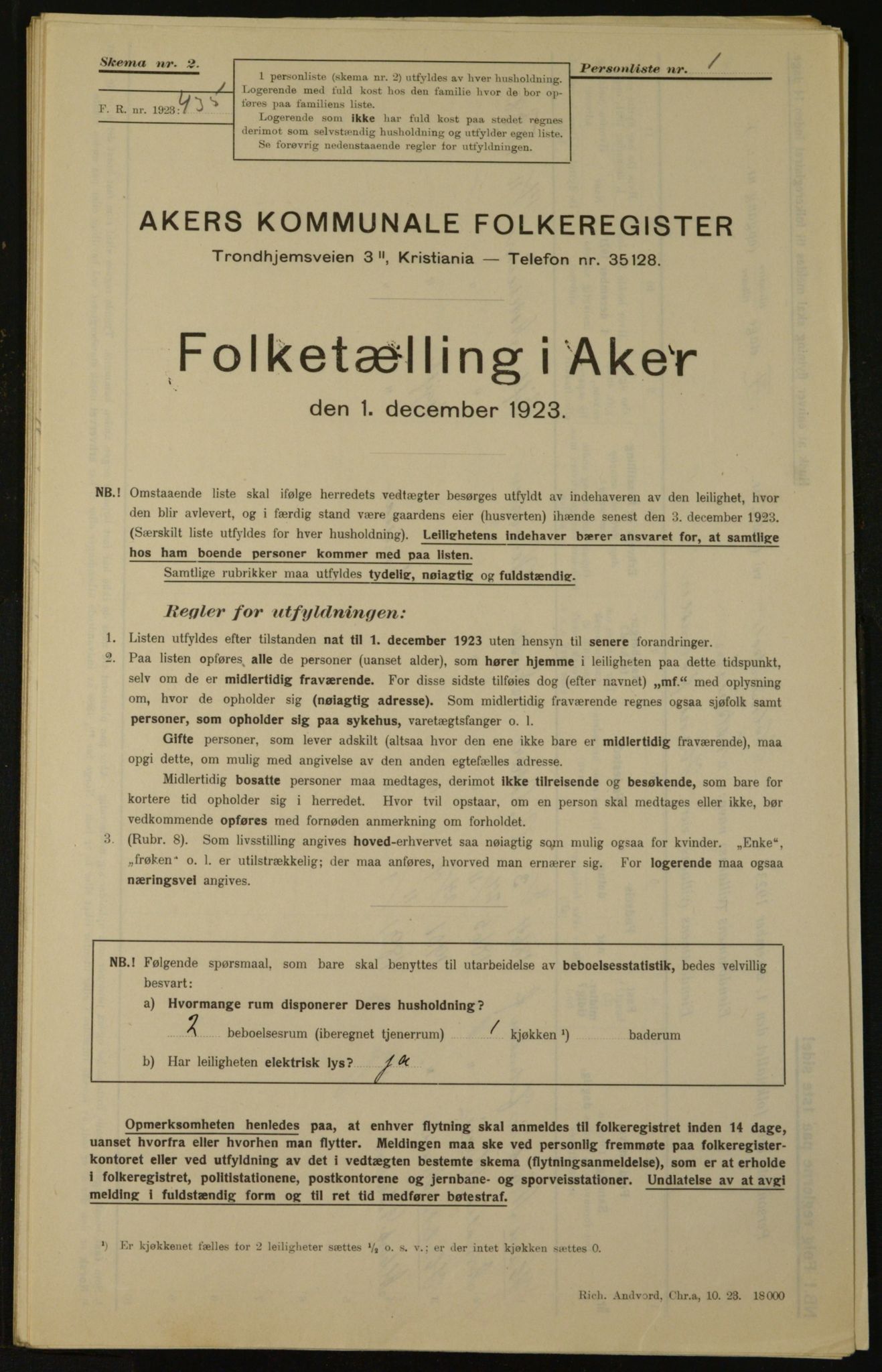 , Municipal Census 1923 for Aker, 1923, p. 2695