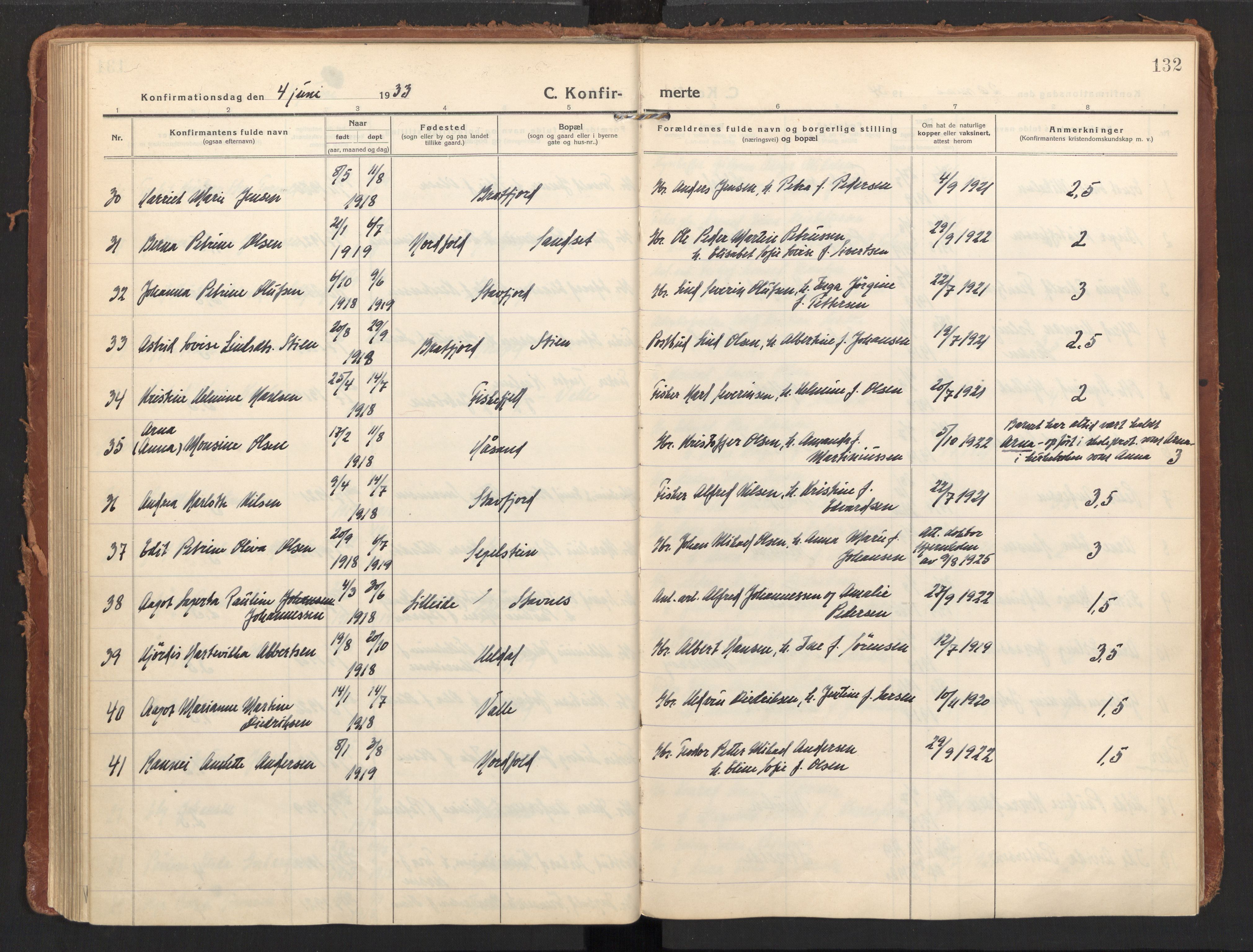 Ministerialprotokoller, klokkerbøker og fødselsregistre - Nordland, AV/SAT-A-1459/858/L0833: Parish register (official) no. 858A03, 1916-1934, p. 132