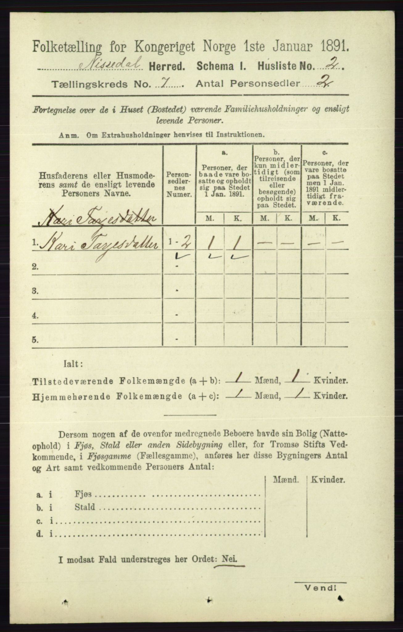 RA, 1891 census for 0830 Nissedal, 1891, p. 1438