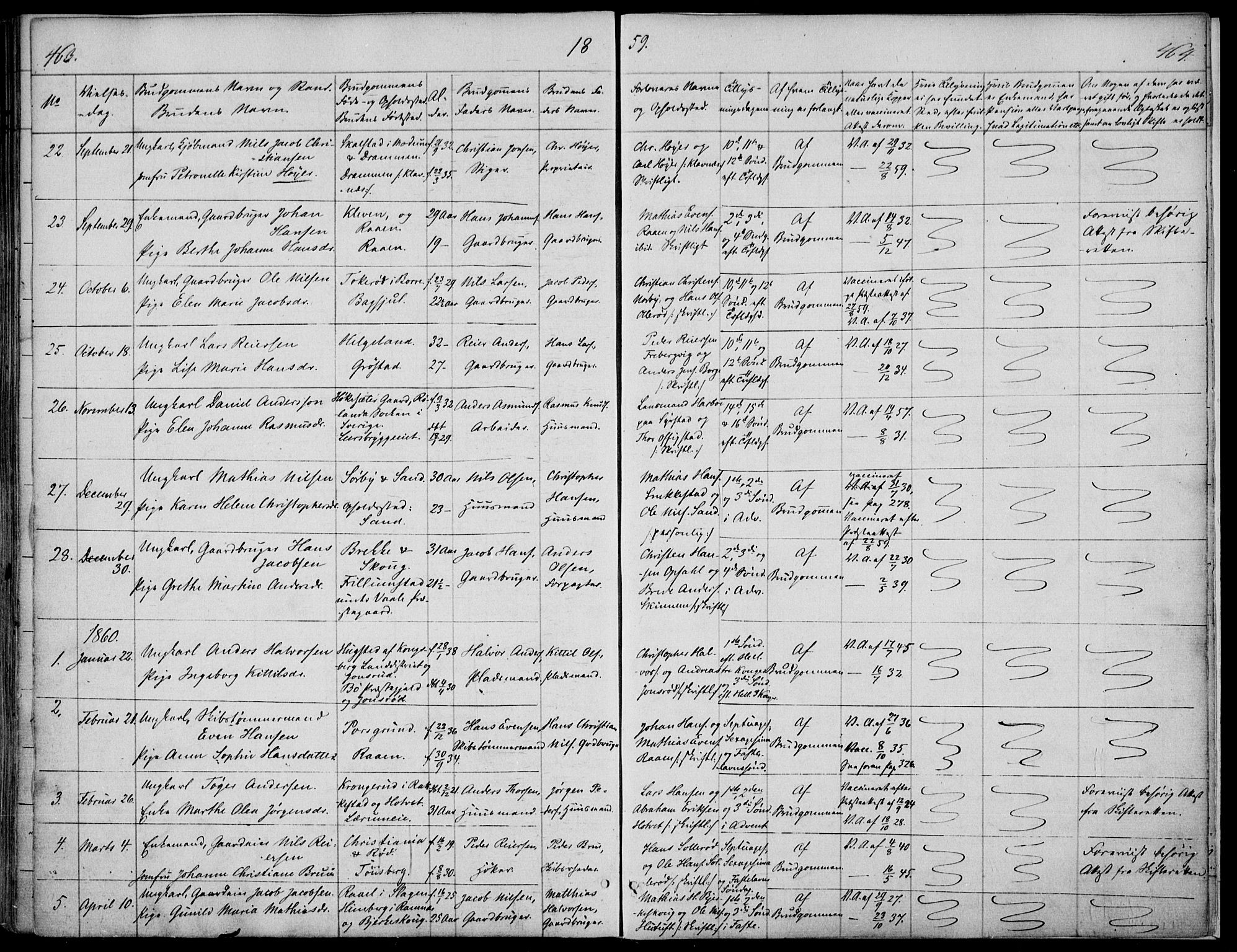 Våle kirkebøker, AV/SAKO-A-334/F/Fa/L0009a: Parish register (official) no. I 9A, 1839-1860, p. 463-464