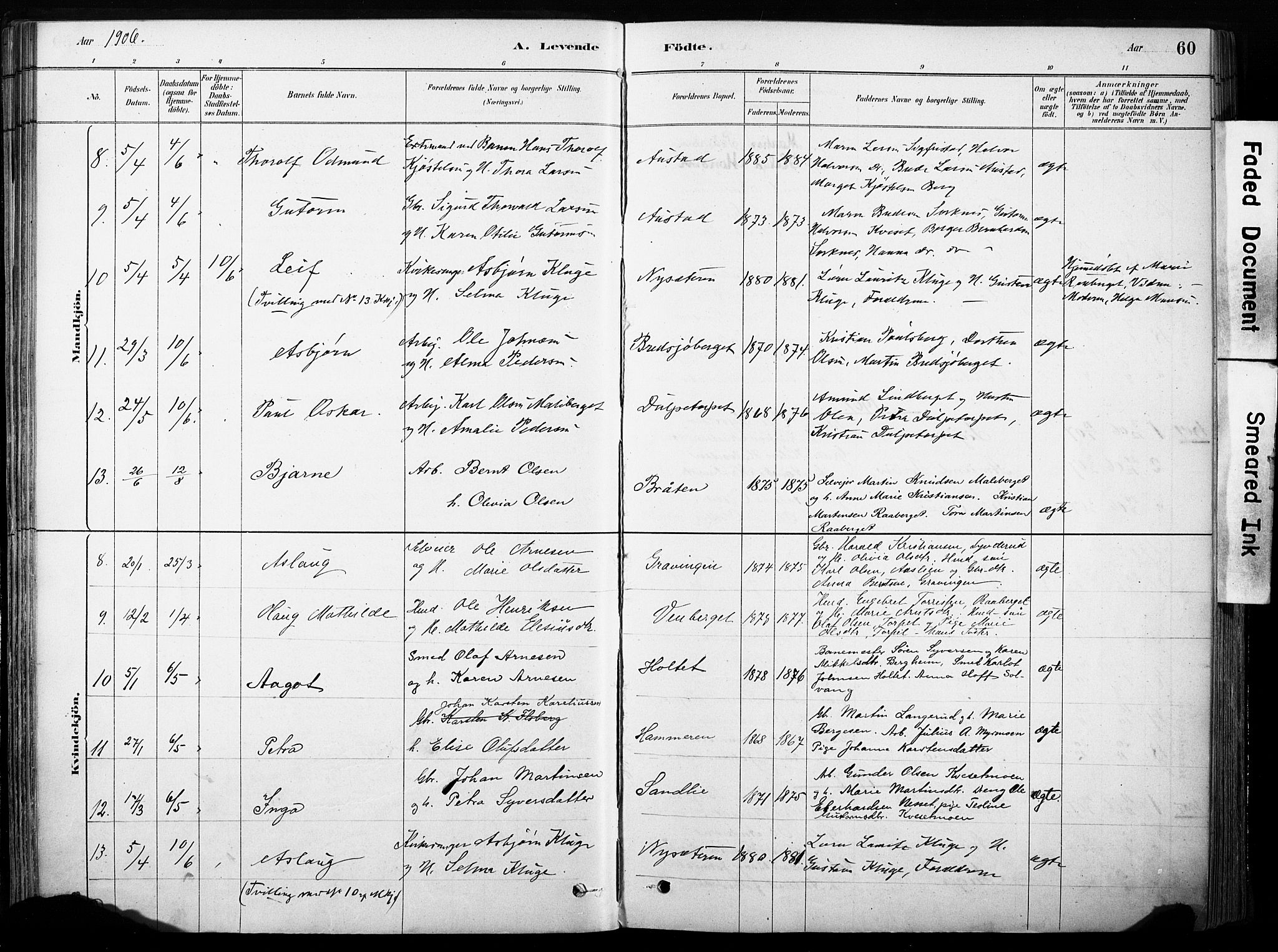 Hof prestekontor, AV/SAH-PREST-038/H/Ha/Haa/L0011: Parish register (official) no. 11, 1879-1911, p. 60