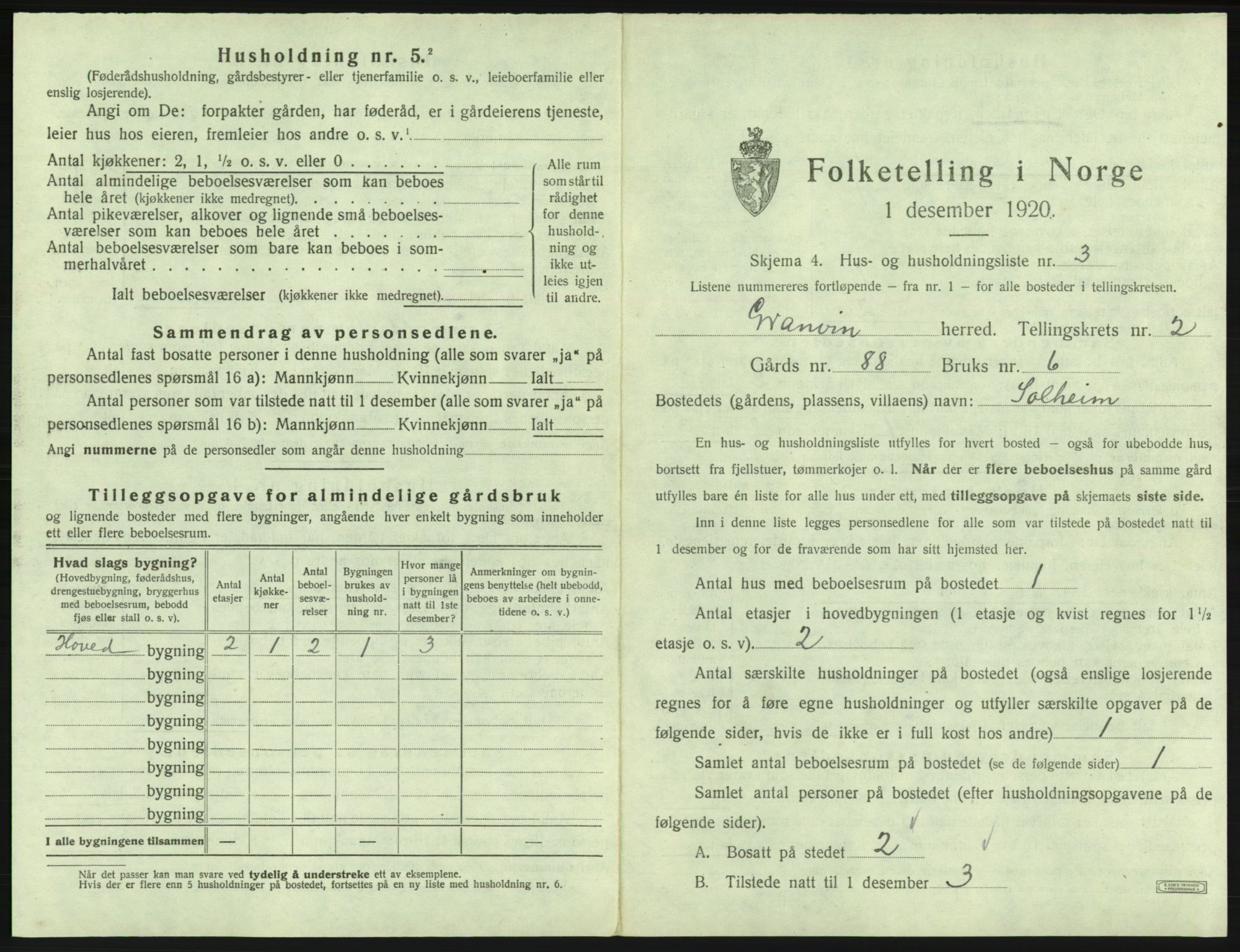 SAB, 1920 census for Granvin, 1920, p. 55