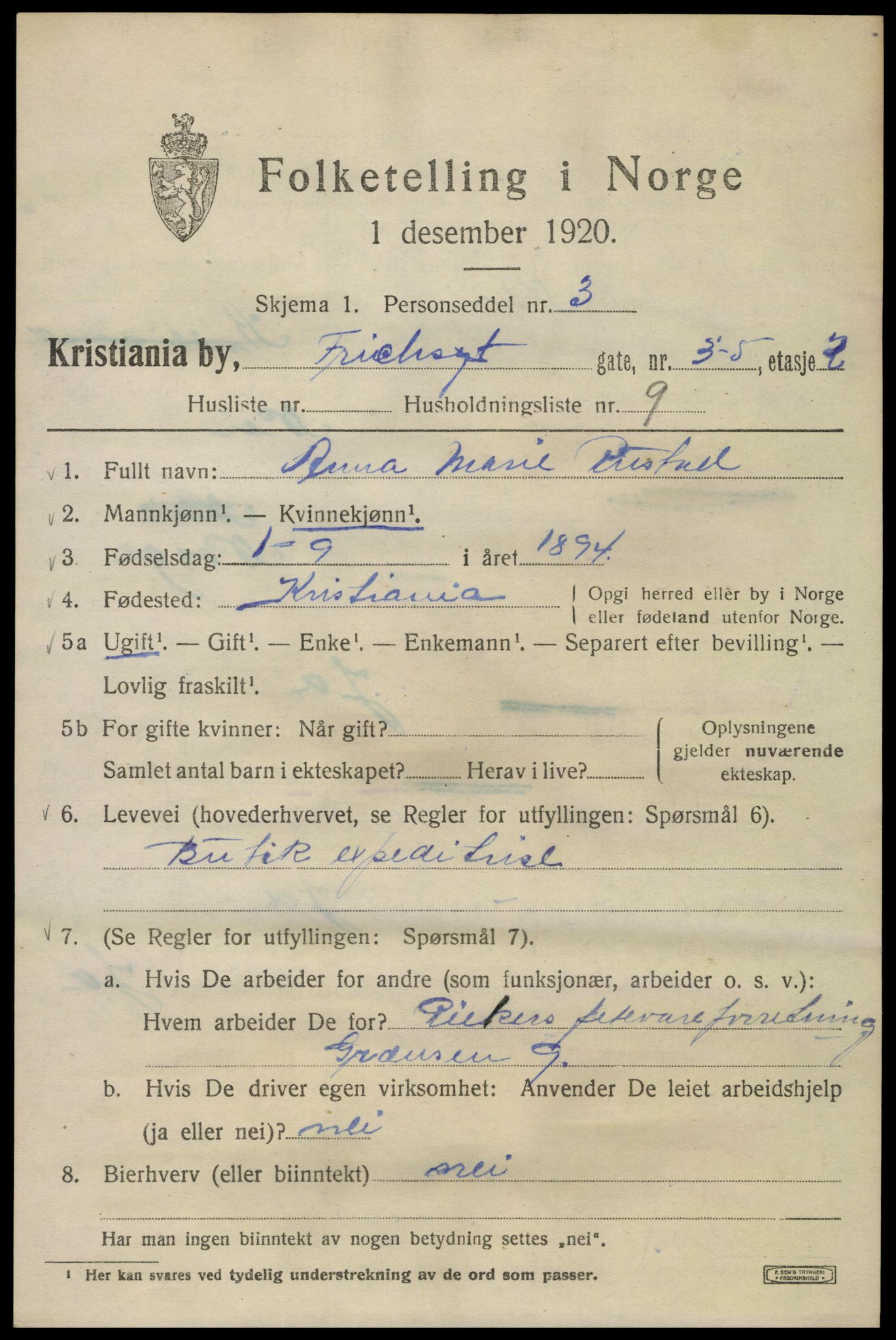 SAO, 1920 census for Kristiania, 1920, p. 238363