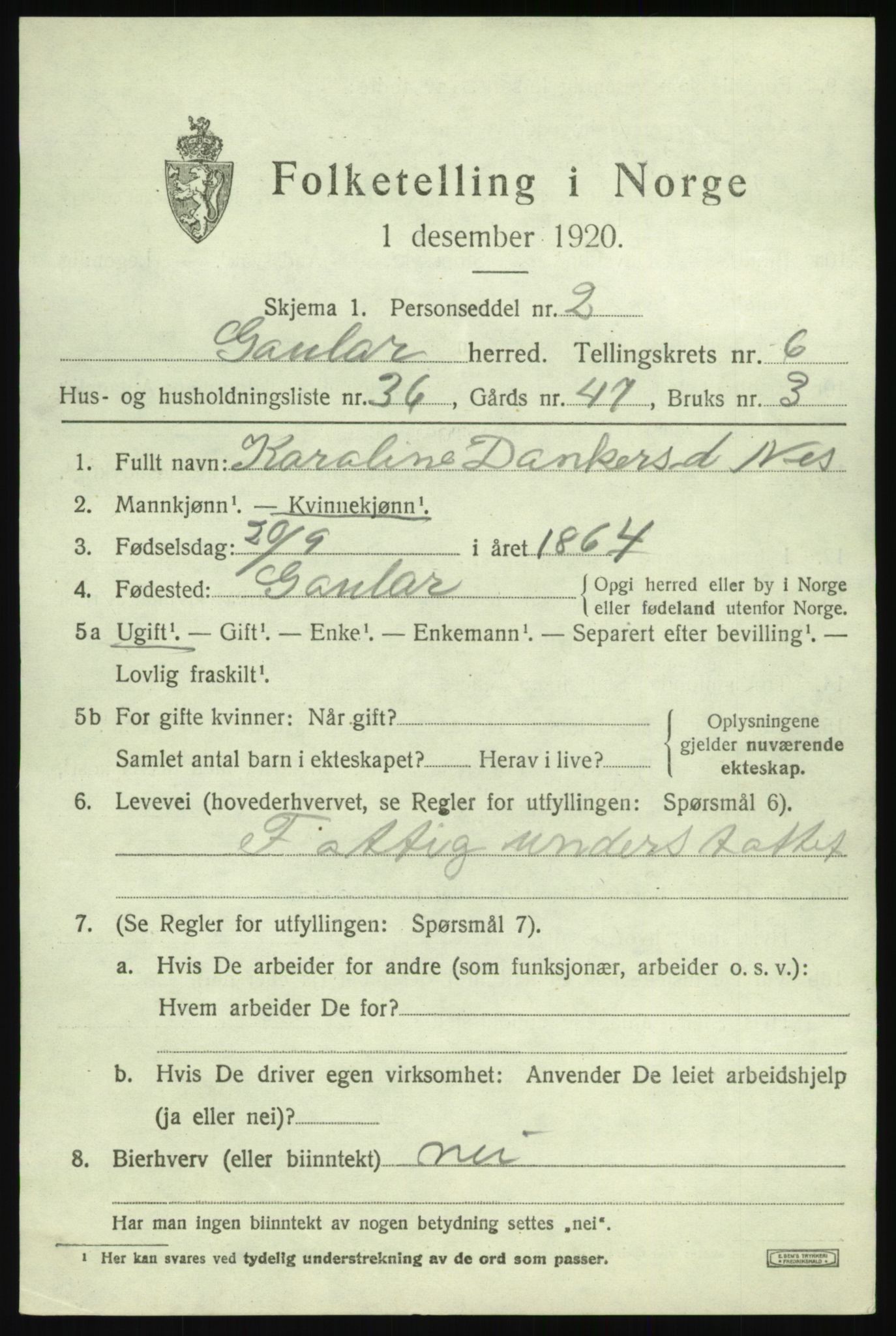 SAB, 1920 census for Gaular, 1920, p. 3338