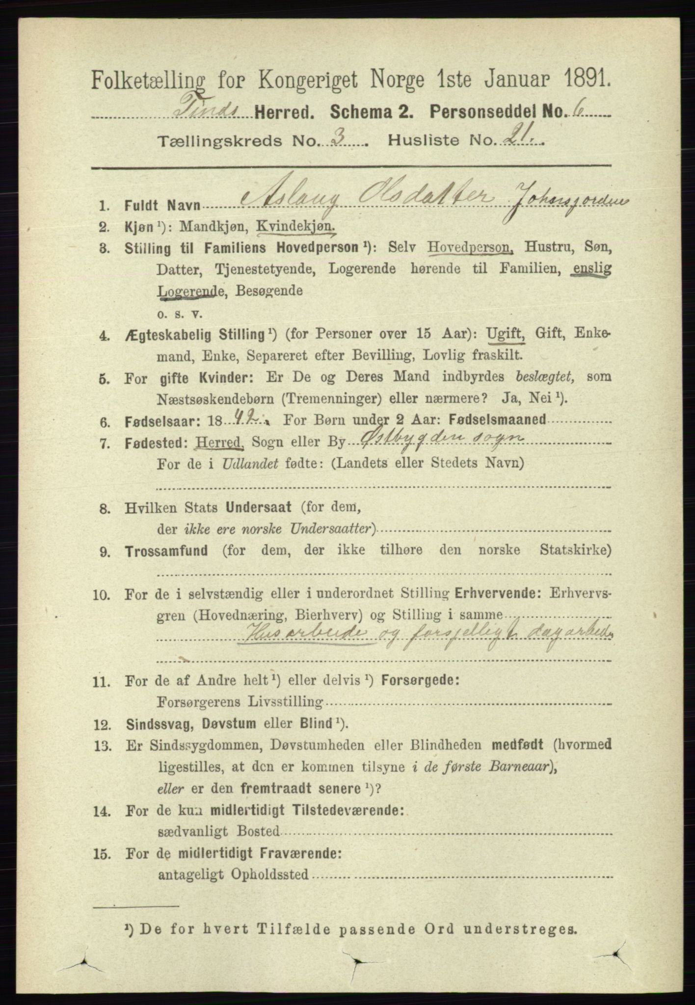 RA, 1891 census for 0826 Tinn, 1891, p. 614