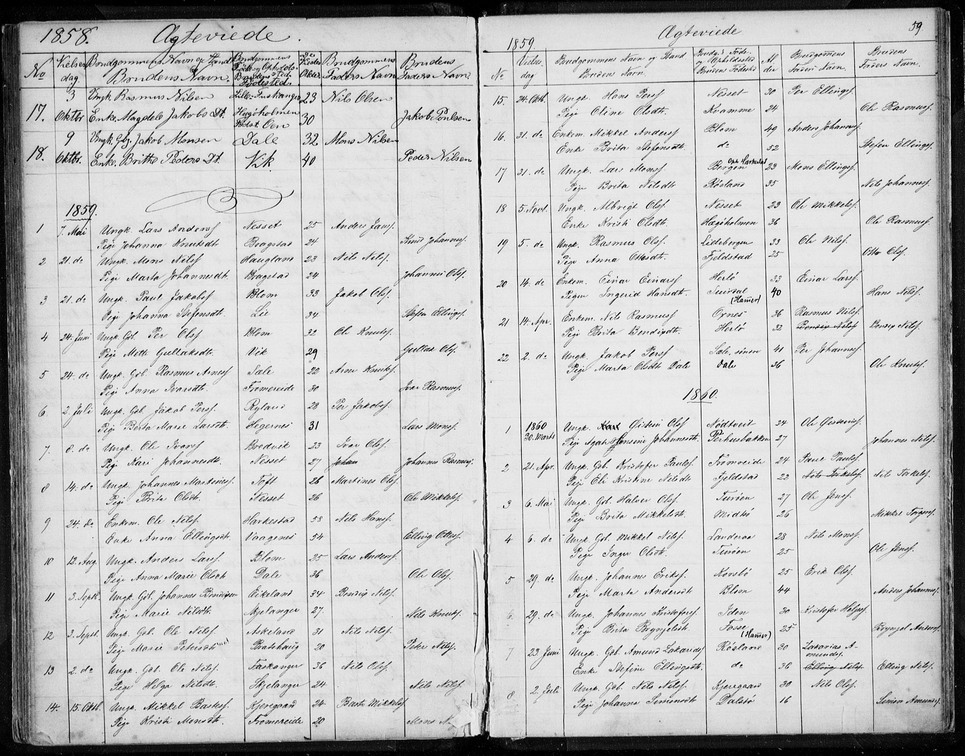 Herdla Sokneprestembete, AV/SAB-A-75701/H/Haa: Parish register (official) no. A 1, 1855-1869, p. 59