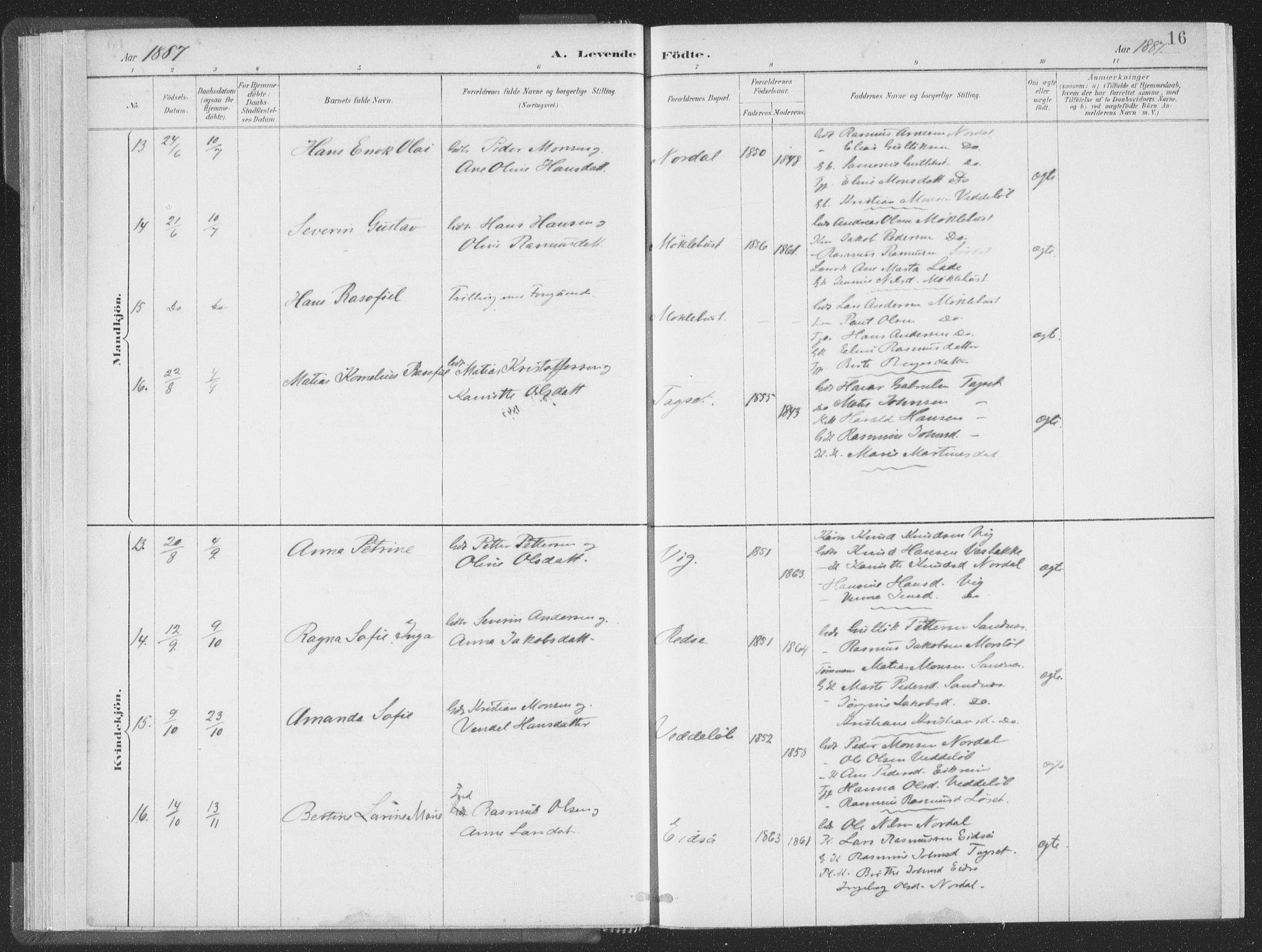 Ministerialprotokoller, klokkerbøker og fødselsregistre - Møre og Romsdal, AV/SAT-A-1454/502/L0025: Parish register (official) no. 502A03, 1885-1909, p. 16