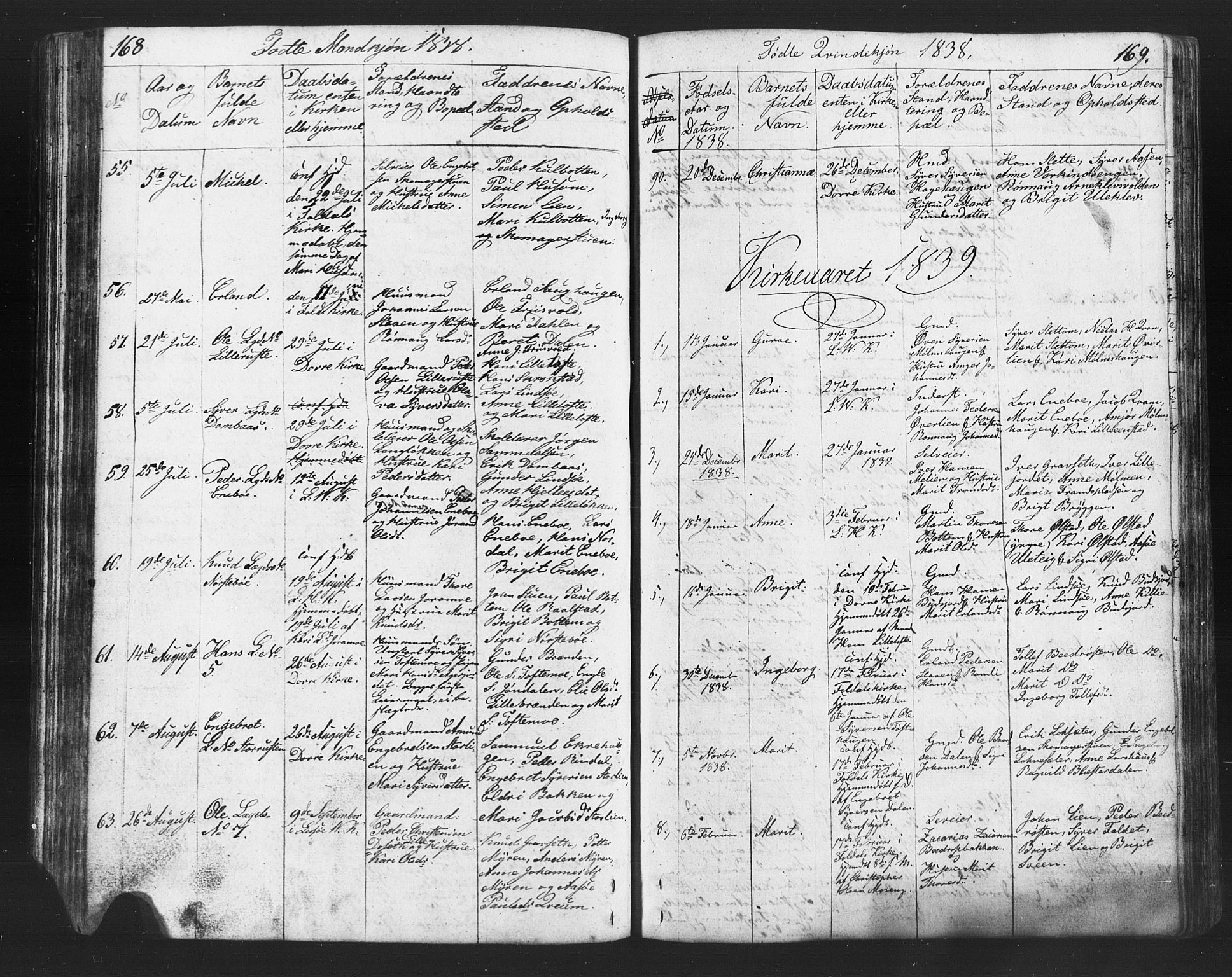 Lesja prestekontor, SAH/PREST-068/H/Ha/Hab/L0002: Parish register (copy) no. 2, 1832-1850, p. 168-169