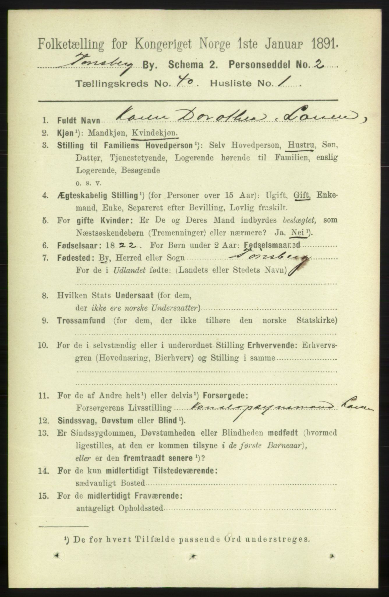 RA, 1891 census for 0705 Tønsberg, 1891, p. 8611