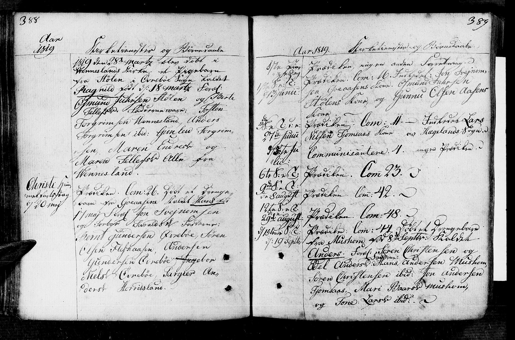 Vennesla sokneprestkontor, AV/SAK-1111-0045/Fa/Fac/L0002: Parish register (official) no. A 2, 1785-1834, p. 388-389