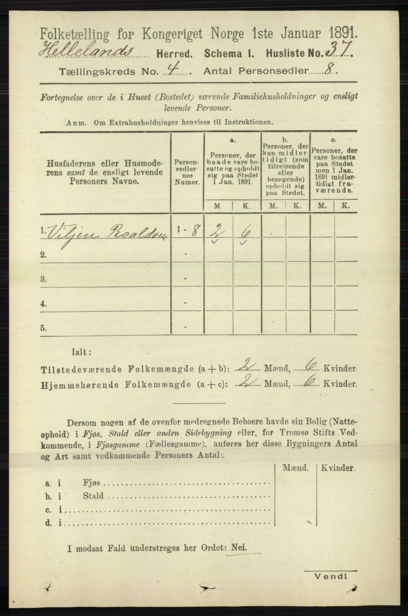 RA, 1891 census for 1115 Helleland, 1891, p. 1148