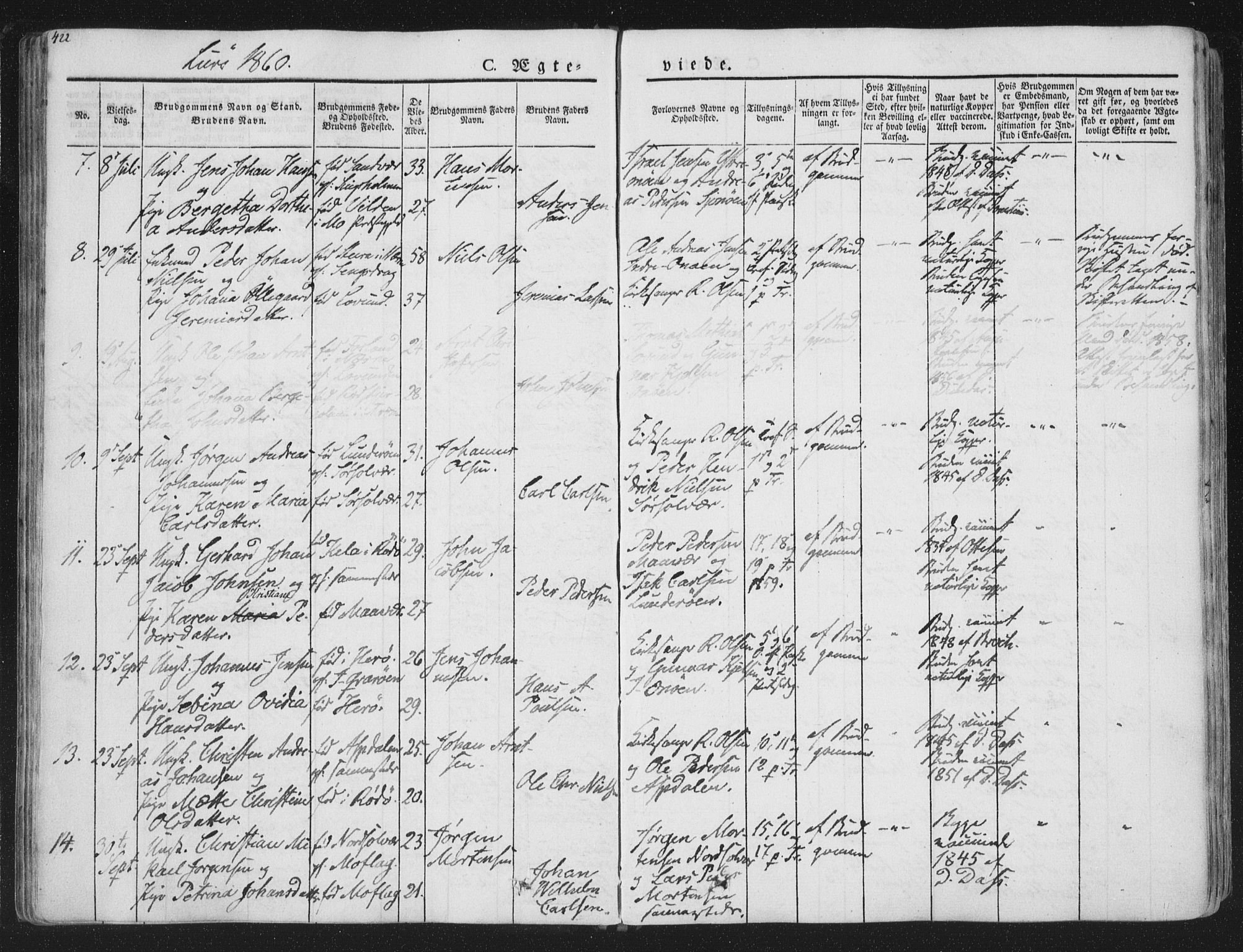 Ministerialprotokoller, klokkerbøker og fødselsregistre - Nordland, AV/SAT-A-1459/839/L0566: Parish register (official) no. 839A03, 1825-1862, p. 422