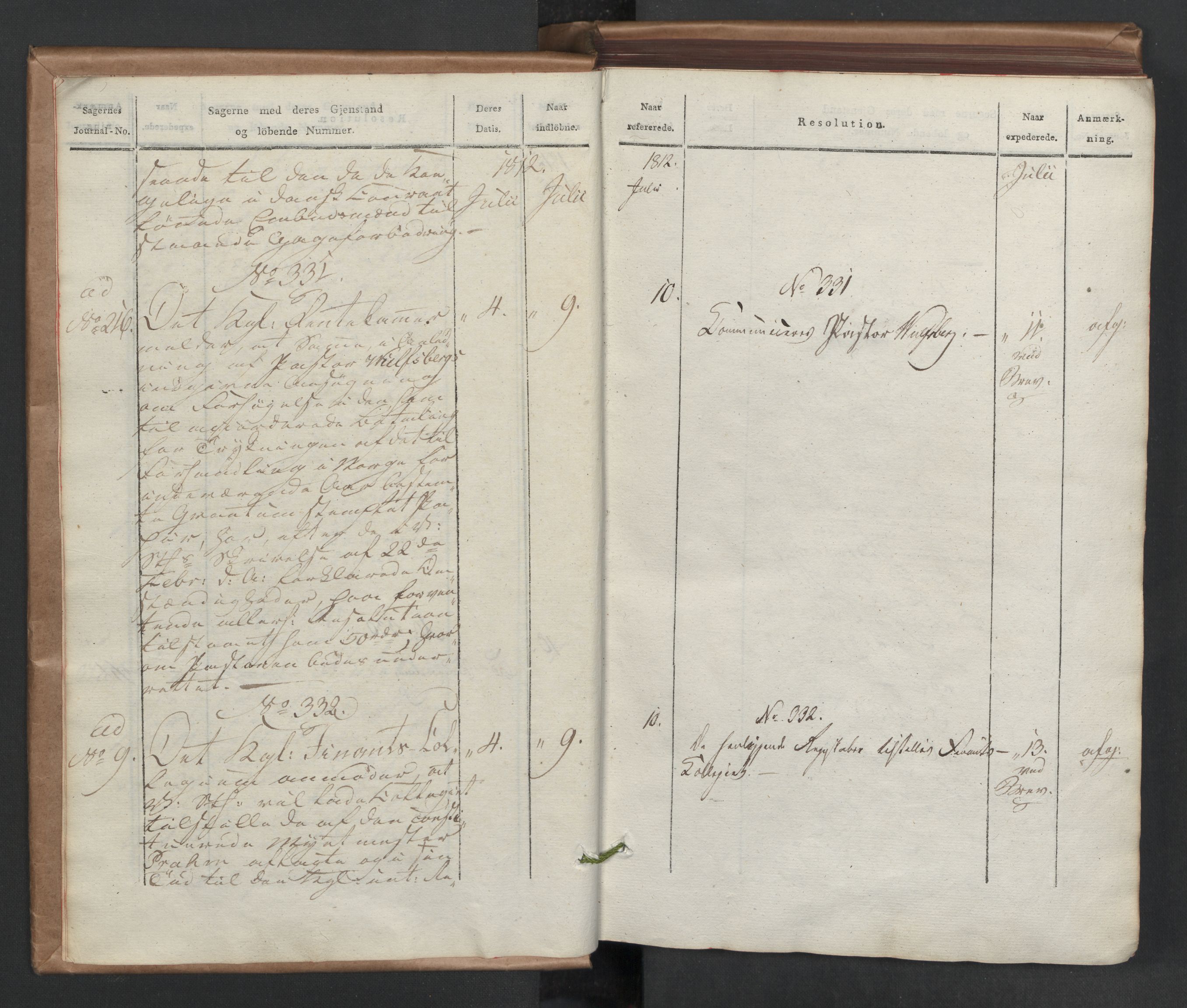 Stattholderembetet 1810-1814, 2. kontor (Kontor B), AV/RA-EA-5432/Aa/L0002: Kollegial referatprotokoll,  j.nr. 284-511,  l.nr. 328-639, 1812-1813, p. 5