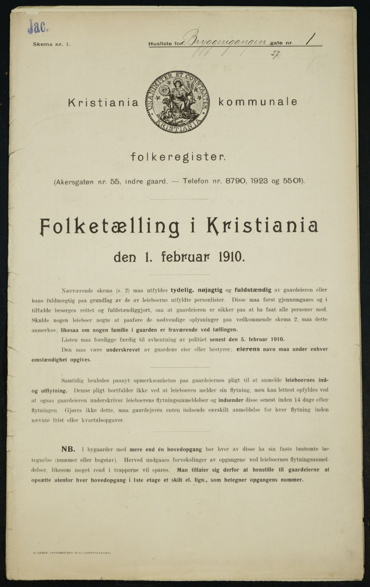 OBA, Municipal Census 1910 for Kristiania, 1910, p. 9608