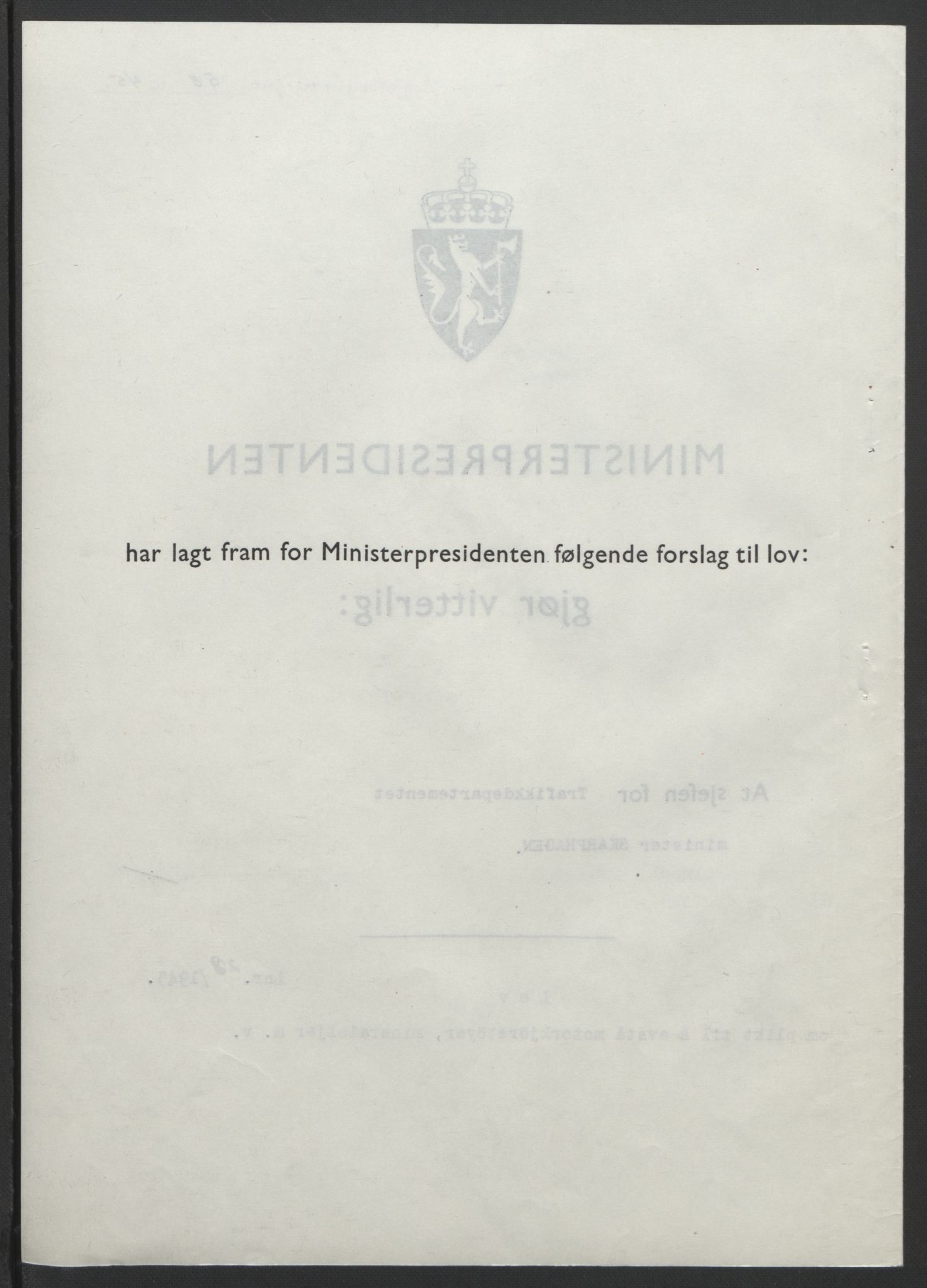 NS-administrasjonen 1940-1945 (Statsrådsekretariatet, de kommisariske statsråder mm), AV/RA-S-4279/D/Db/L0101/0001: -- / Lover og vedtak, 1945, p. 116