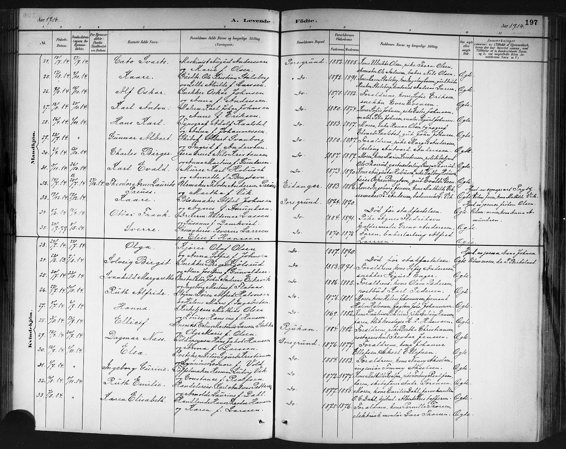 Porsgrunn kirkebøker , AV/SAKO-A-104/G/Gb/L0005: Parish register (copy) no. II 5, 1883-1915, p. 197