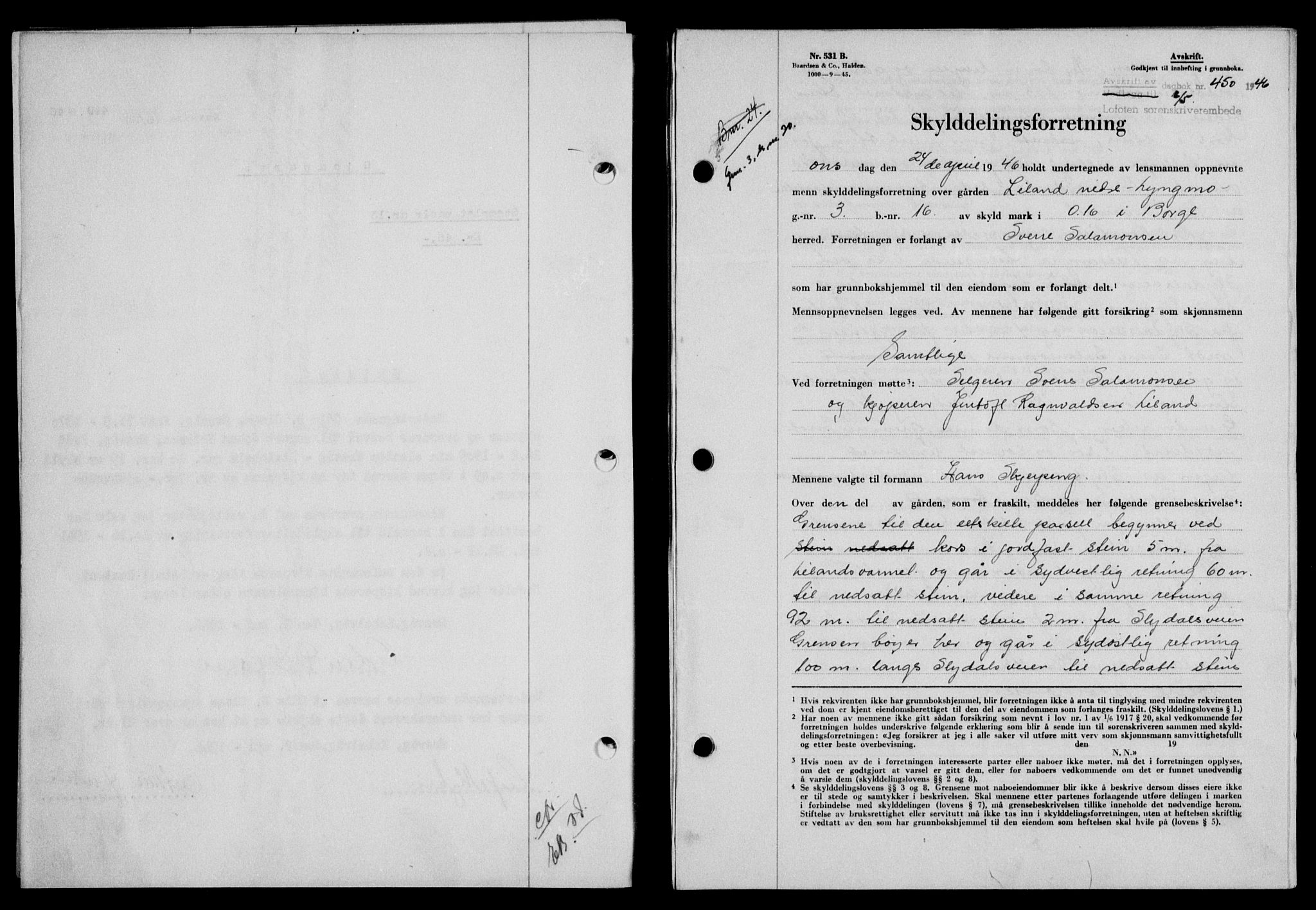 Lofoten sorenskriveri, SAT/A-0017/1/2/2C/L0014a: Mortgage book no. 14a, 1946-1946, Diary no: : 450/1946