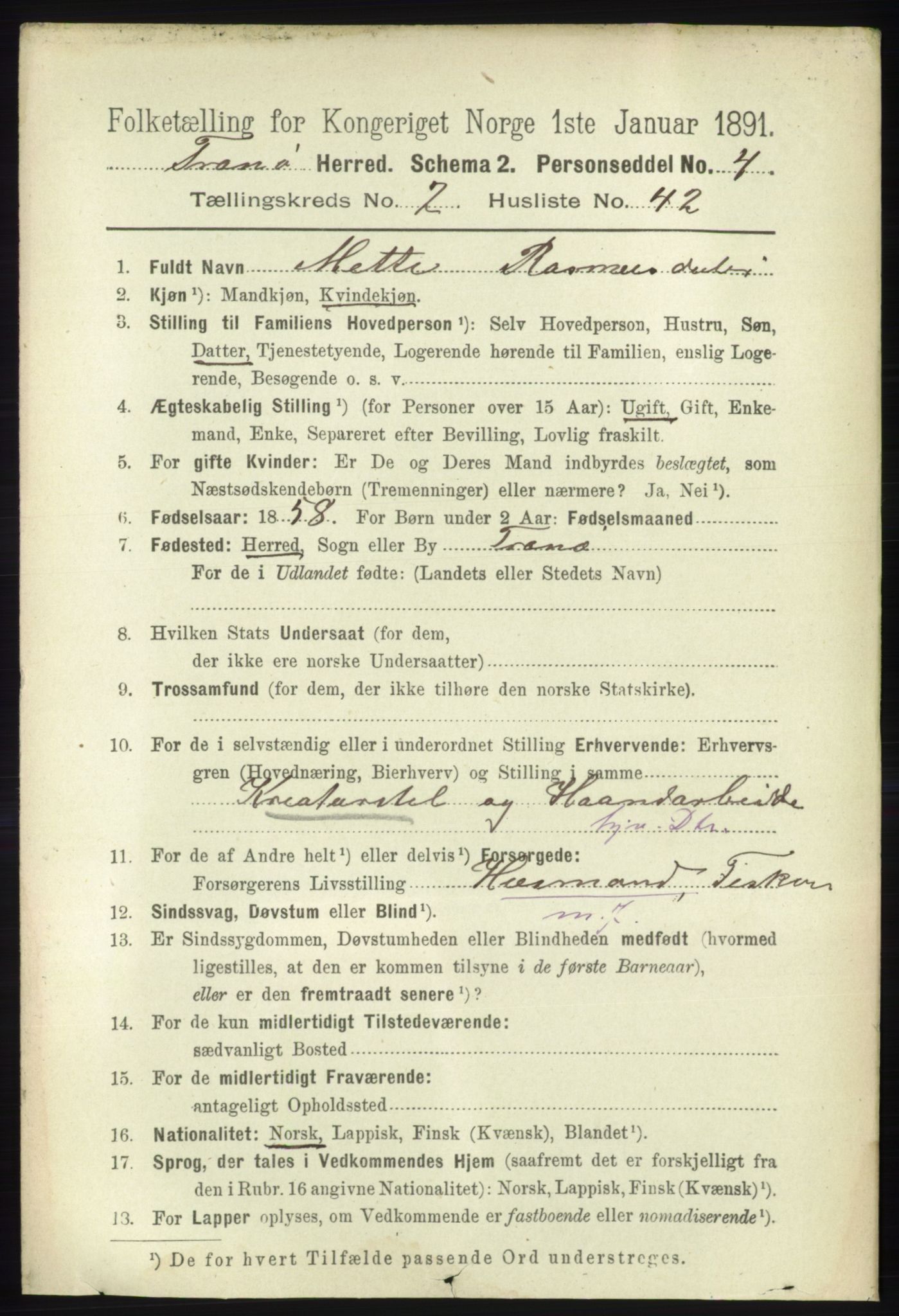 RA, 1891 census for 1927 Tranøy, 1891, p. 778