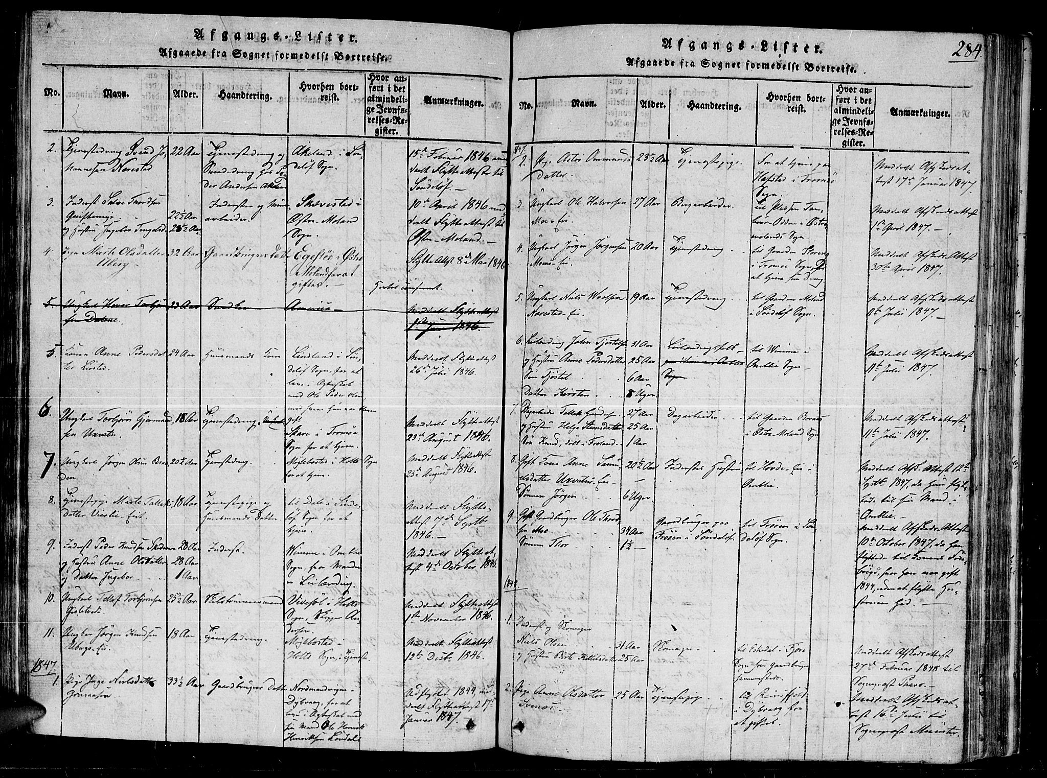 Gjerstad sokneprestkontor, AV/SAK-1111-0014/F/Fb/Fbb/L0001: Parish register (copy) no. B 1, 1813-1863, p. 284