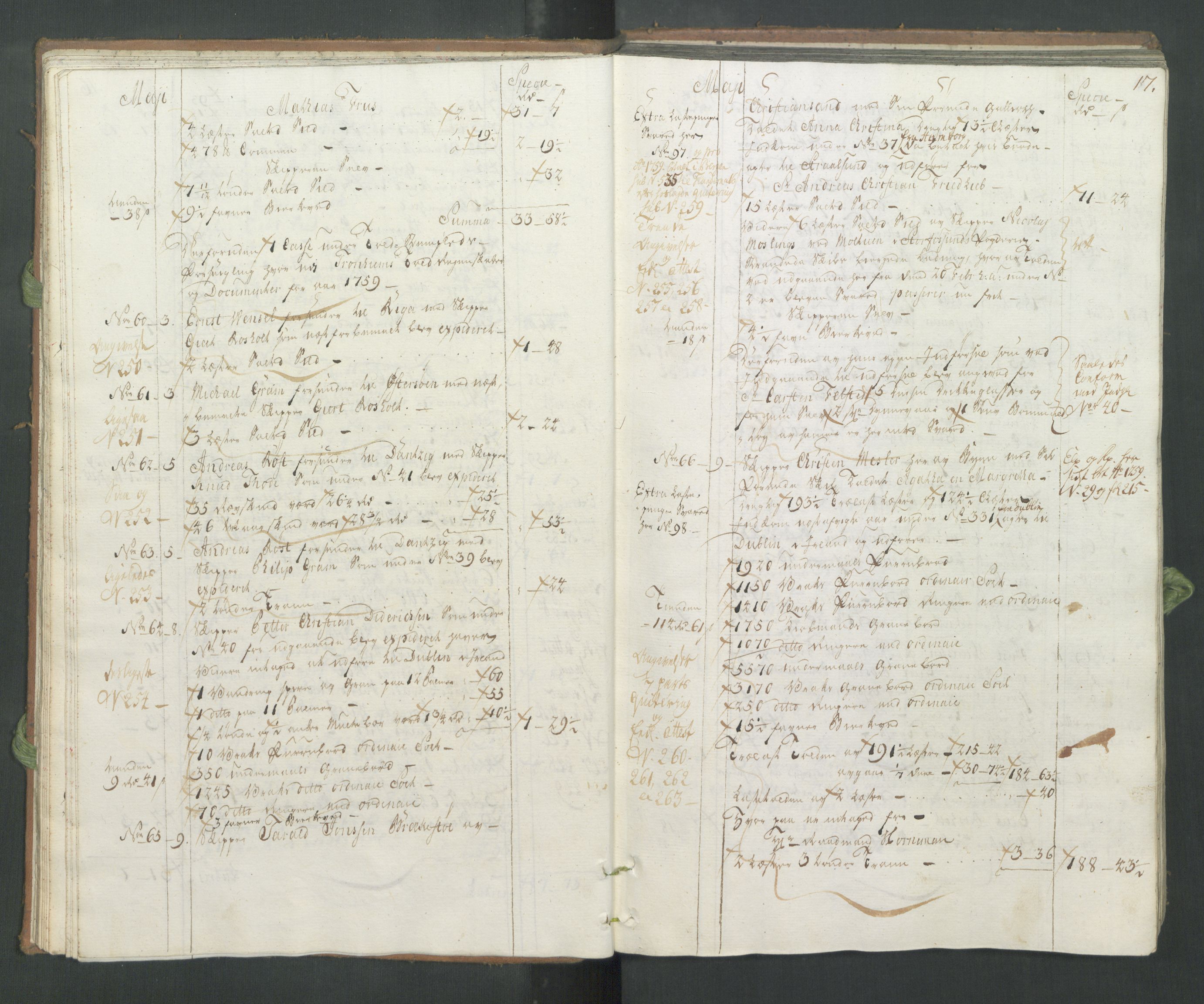 Generaltollkammeret, tollregnskaper, AV/RA-EA-5490/R33/L0065/0001: Tollregnskaper Trondheim A / Utgående hovedtollbok, 1760, p. 16b-17a