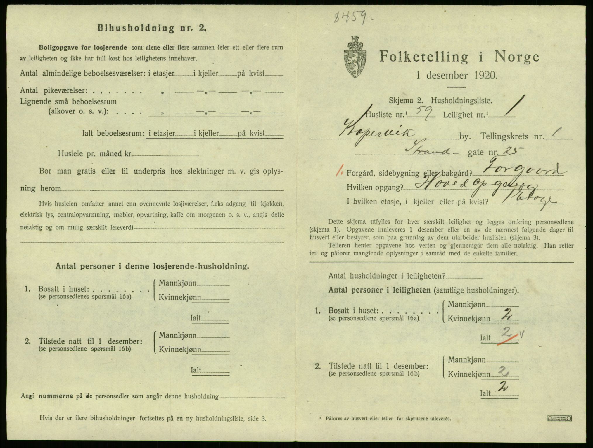 SAST, 1920 census for Kopervik, 1920, p. 1386