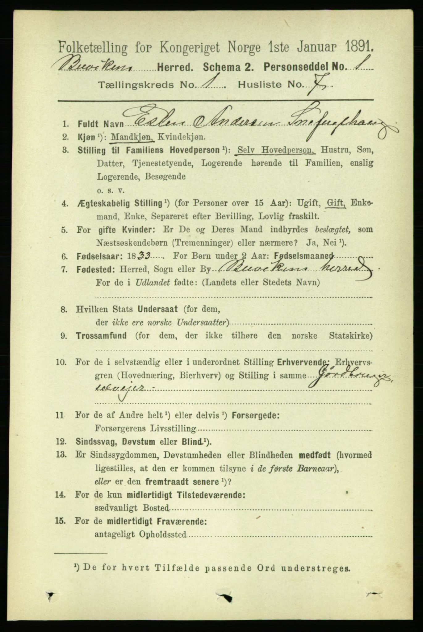 RA, 1891 census for 1656 Buvik, 1891, p. 126