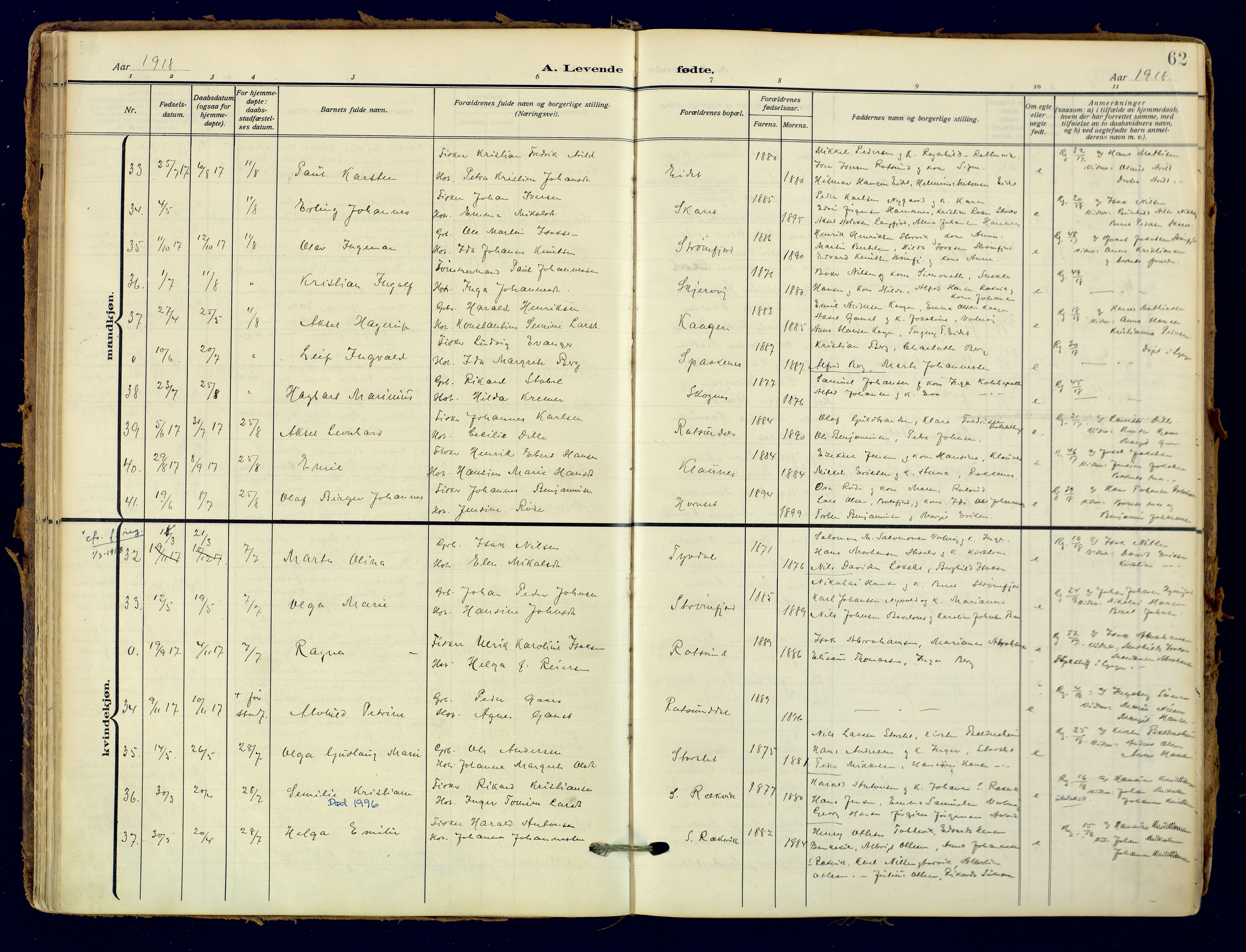 Skjervøy sokneprestkontor, AV/SATØ-S-1300/H/Ha/Haa: Parish register (official) no. 18, 1910-1926, p. 62