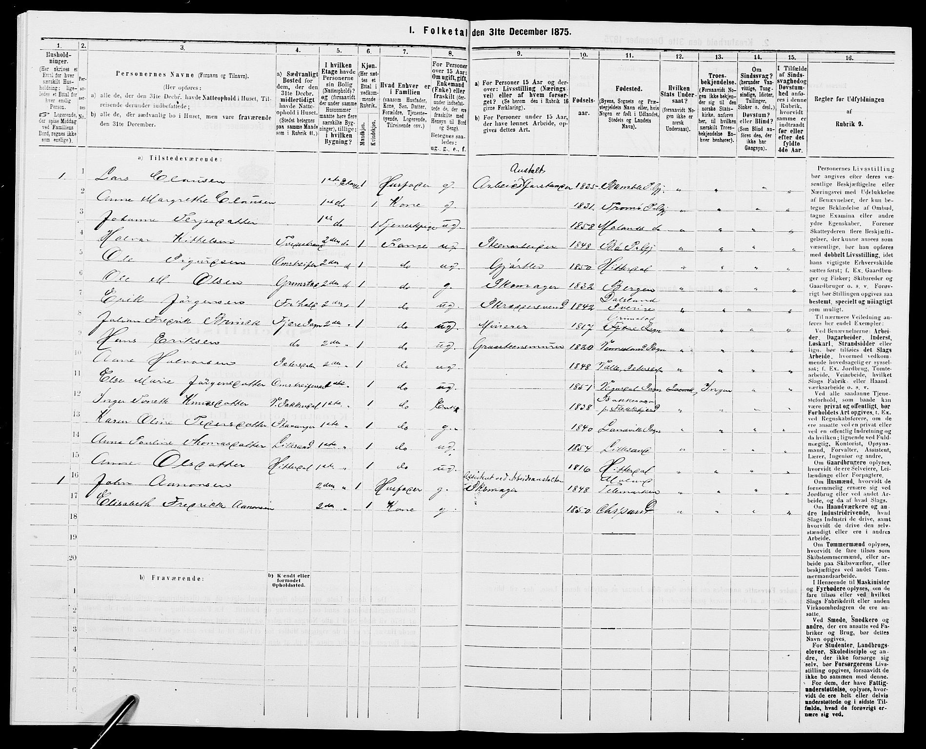 SAK, 1875 census for 0903P Arendal, 1875, p. 32