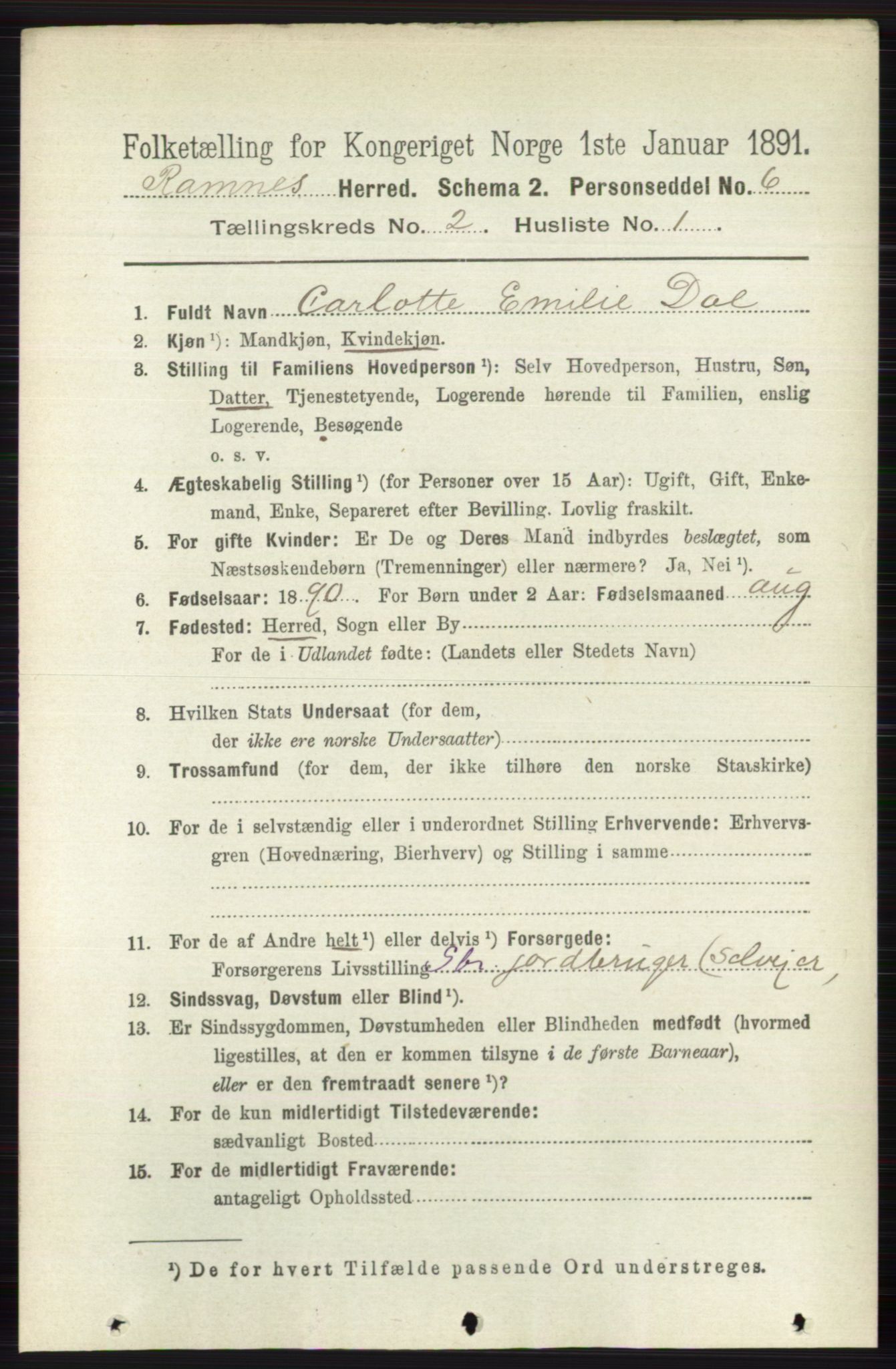 RA, 1891 census for 0718 Ramnes, 1891, p. 573