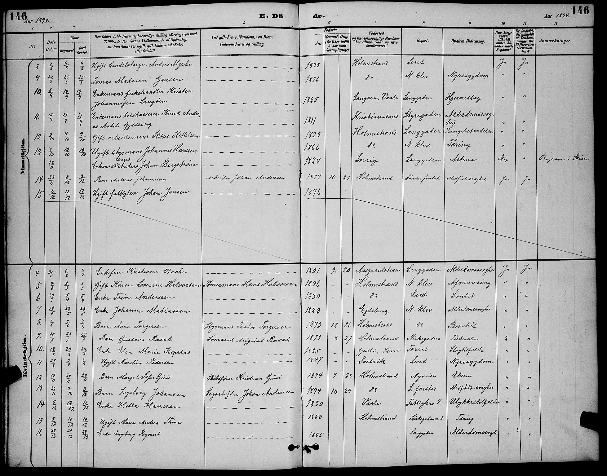 Holmestrand kirkebøker, AV/SAKO-A-346/G/Ga/L0005: Parish register (copy) no. 5, 1889-1901, p. 146