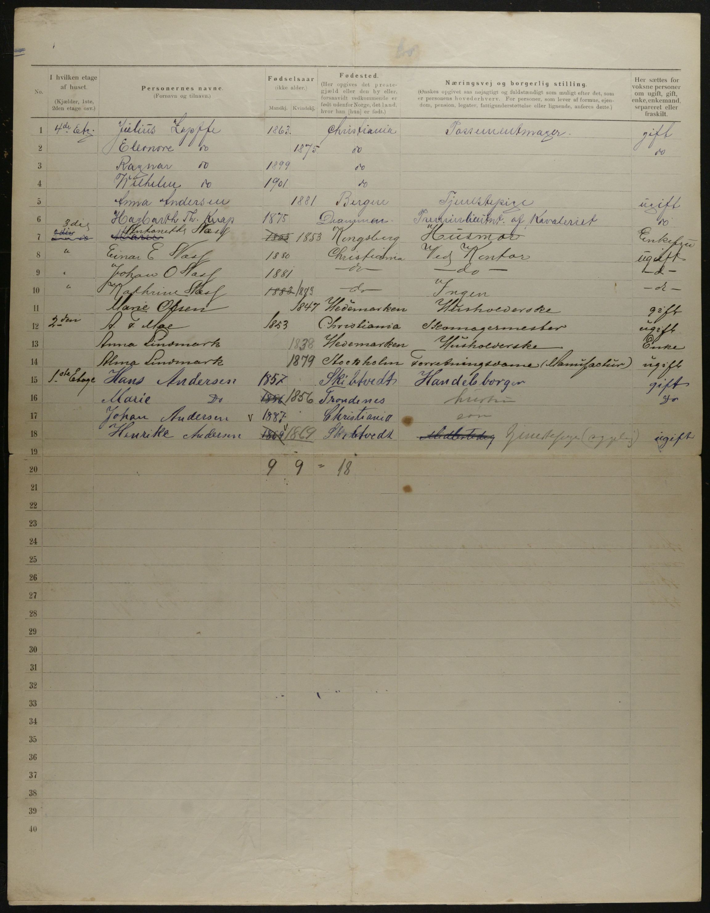 OBA, Municipal Census 1901 for Kristiania, 1901, p. 17379