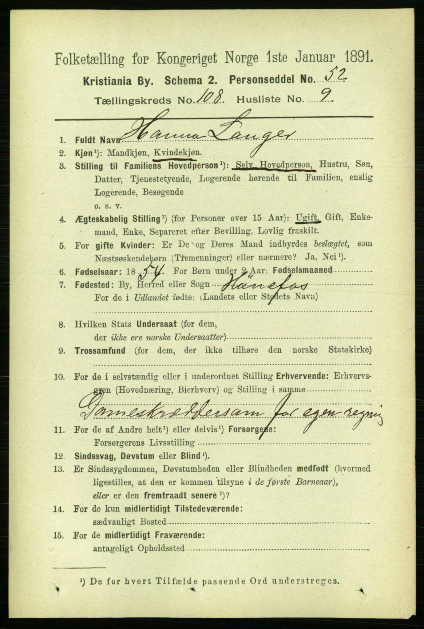 RA, 1891 census for 0301 Kristiania, 1891, p. 55785