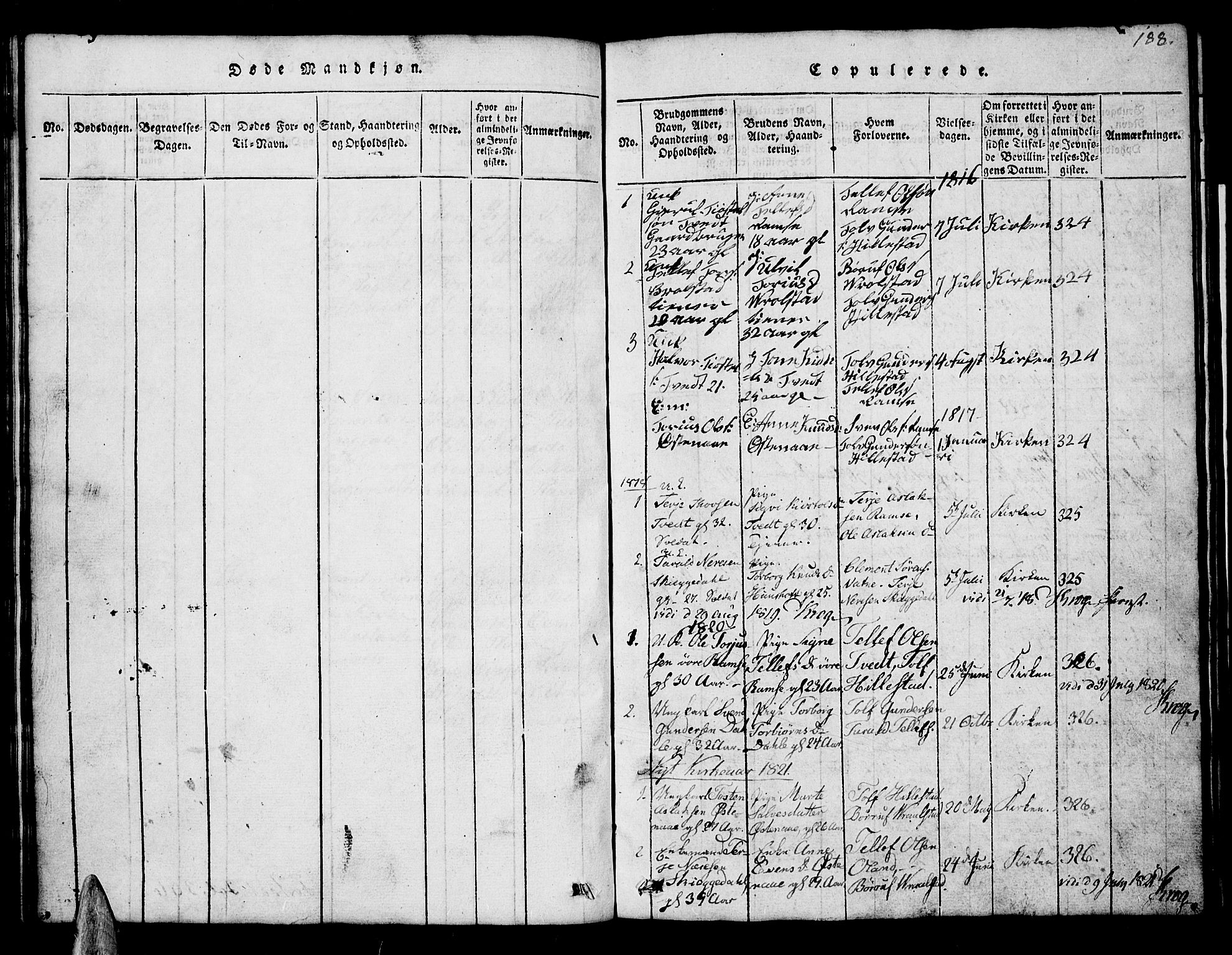 Åmli sokneprestkontor, SAK/1111-0050/F/Fb/Fbb/L0001: Parish register (copy) no. B 1, 1816-1889, p. 188