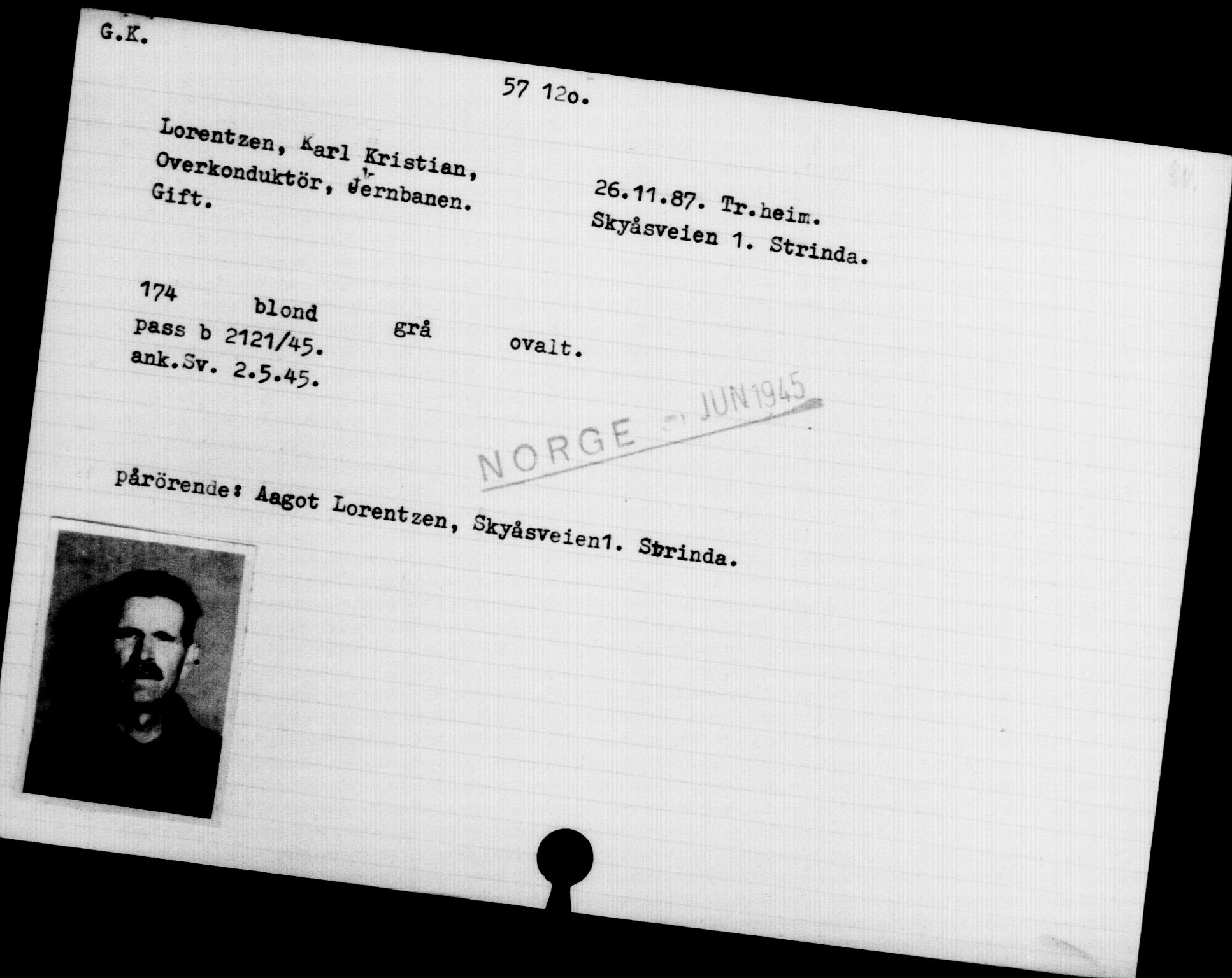 Utenriksstasjonene, Legasjonen i Stockholm, Flyktningkontoret, AV/RA-S-6753/V/Va/L0020: Kjesäterkartoteket, flyktninger med registreringsnr. 55000-58245, 1940-1945, p. 2120