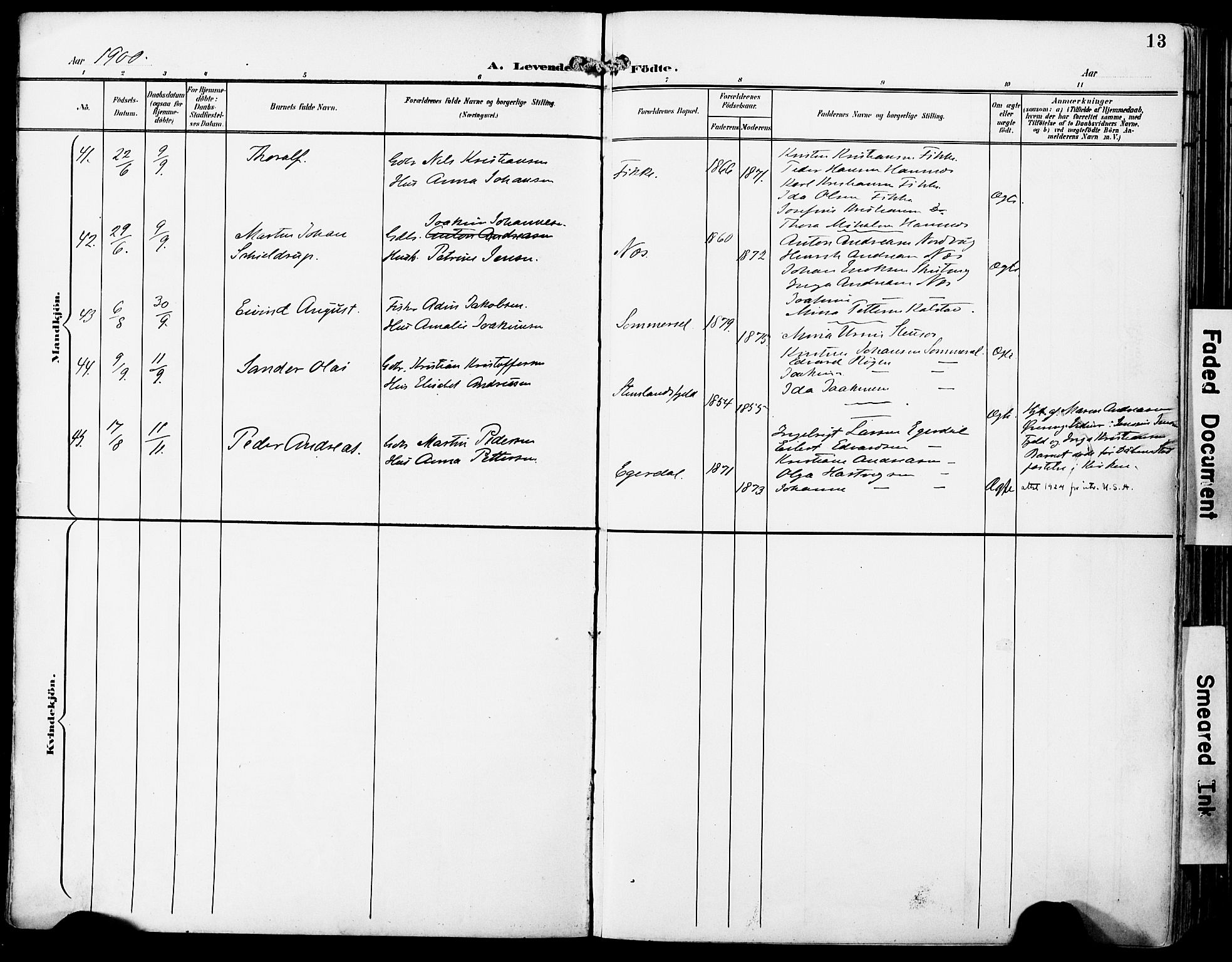 Ministerialprotokoller, klokkerbøker og fødselsregistre - Nordland, AV/SAT-A-1459/859/L0848: Parish register (official) no. 859A08, 1900-1912, p. 13