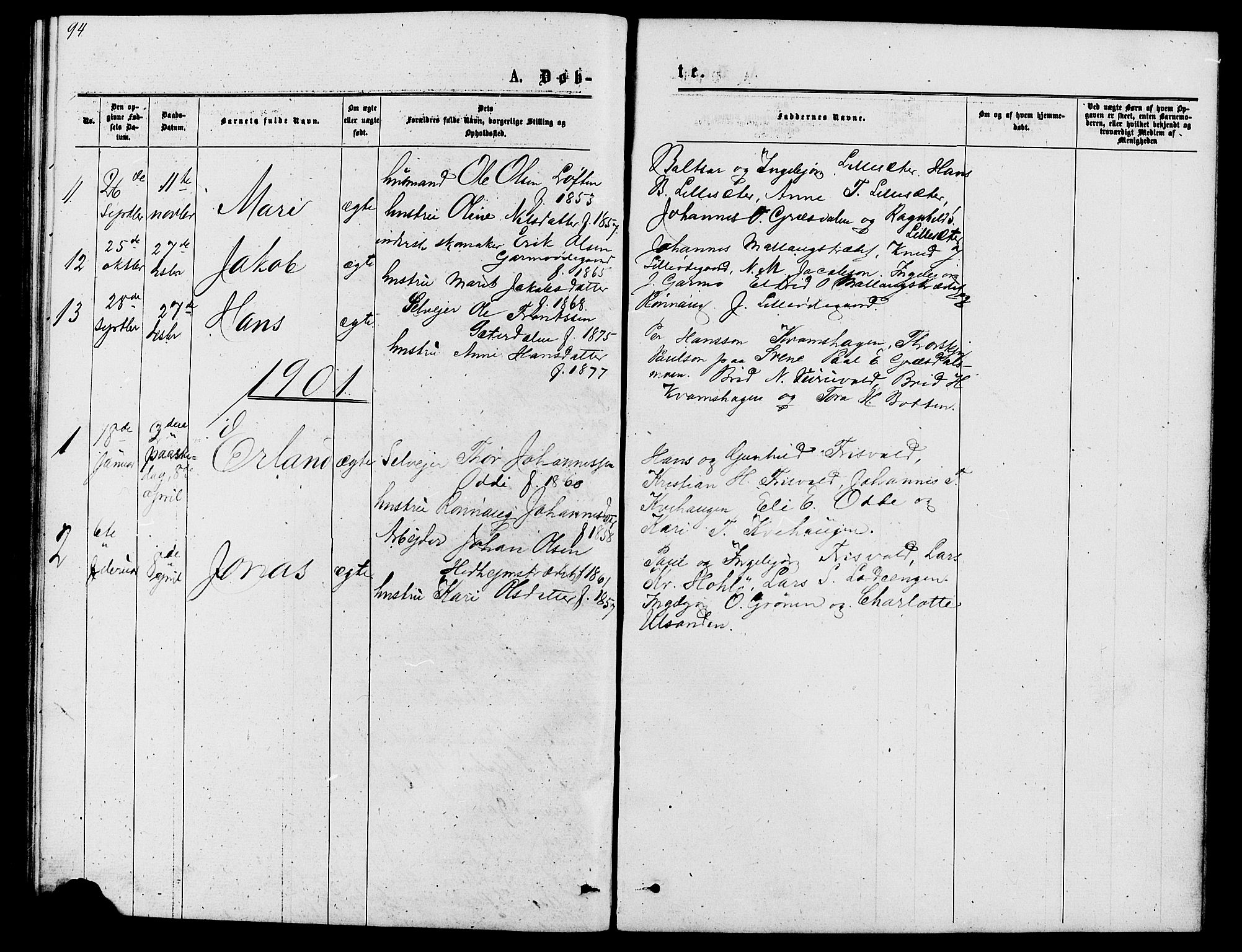 Lom prestekontor, SAH/PREST-070/L/L0005: Parish register (copy) no. 5, 1876-1901, p. 94-95