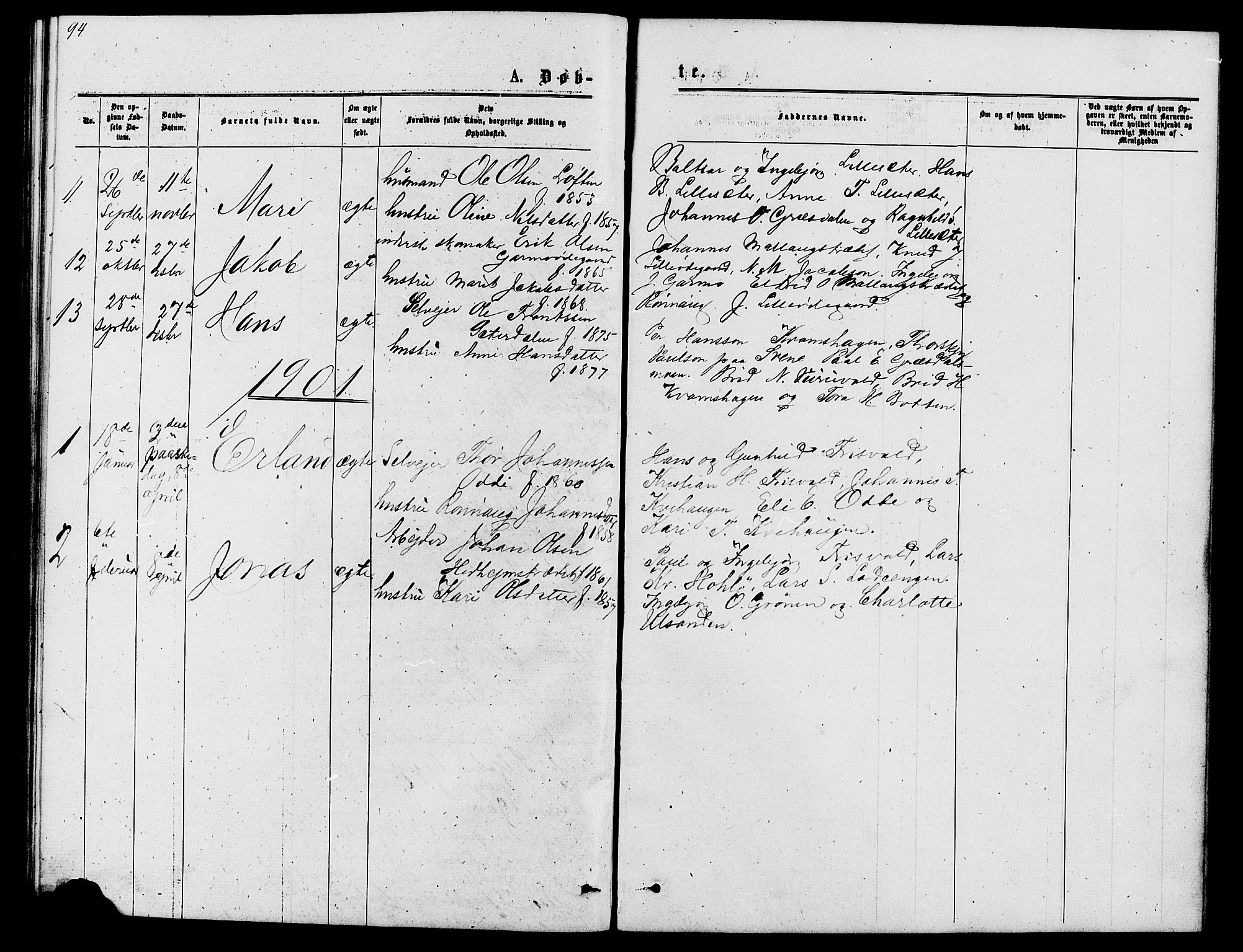 Lom prestekontor, AV/SAH-PREST-070/L/L0005: Parish register (copy) no. 5, 1876-1901, p. 94-95