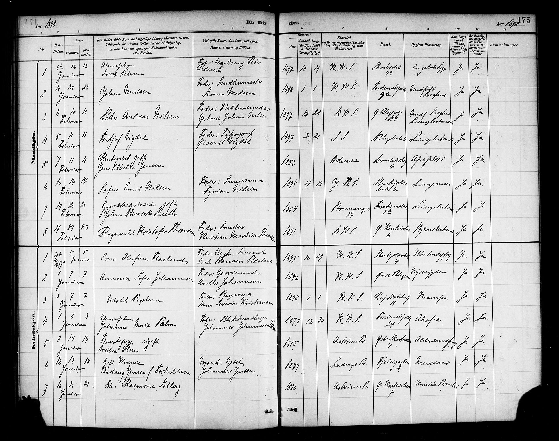Korskirken sokneprestembete, SAB/A-76101/H/Haa/L0047: Parish register (official) no. E 5, 1884-1910, p. 175