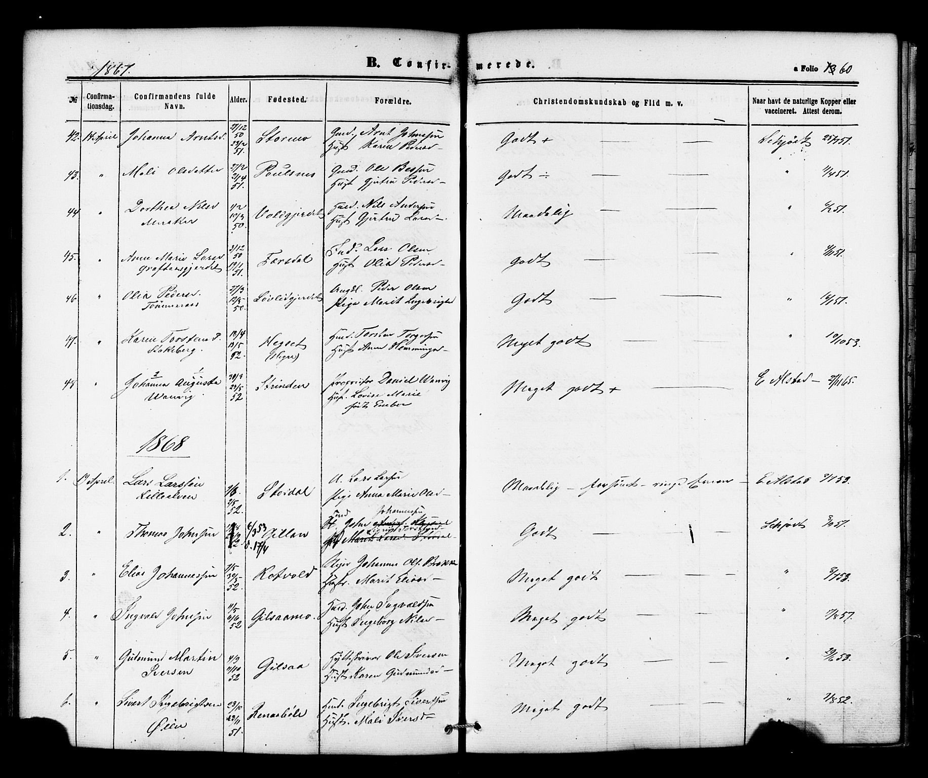 Ministerialprotokoller, klokkerbøker og fødselsregistre - Nord-Trøndelag, SAT/A-1458/706/L0041: Parish register (official) no. 706A02, 1862-1877, p. 60