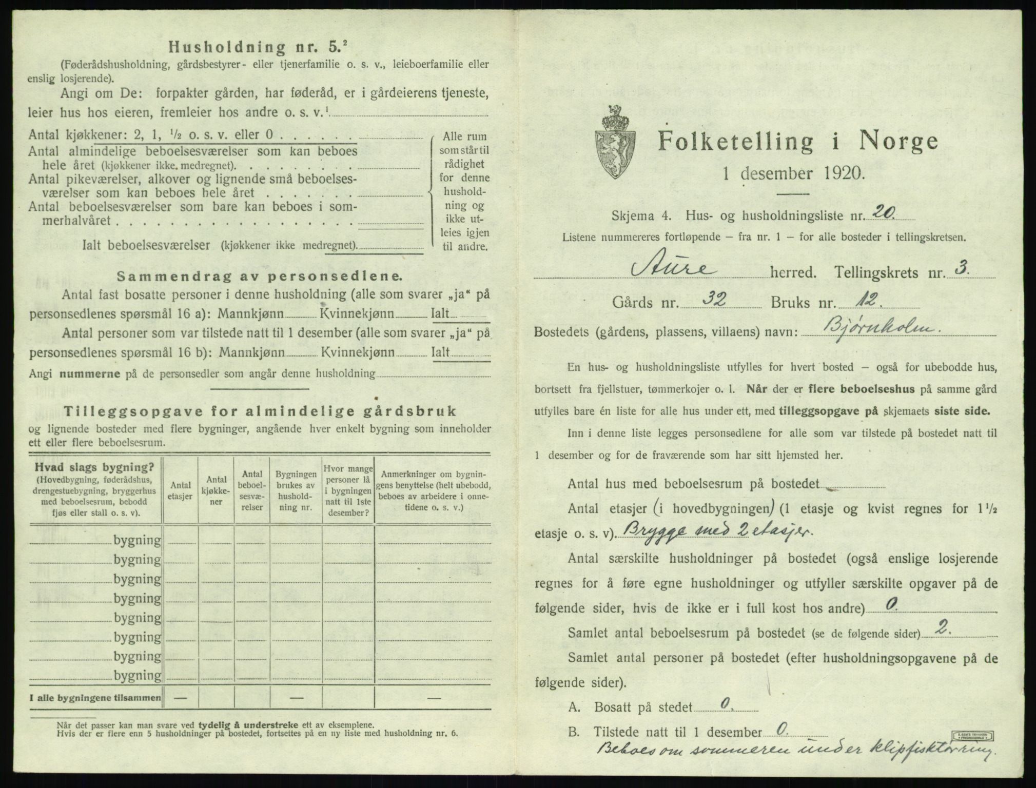 SAT, 1920 census for Aure, 1920, p. 218