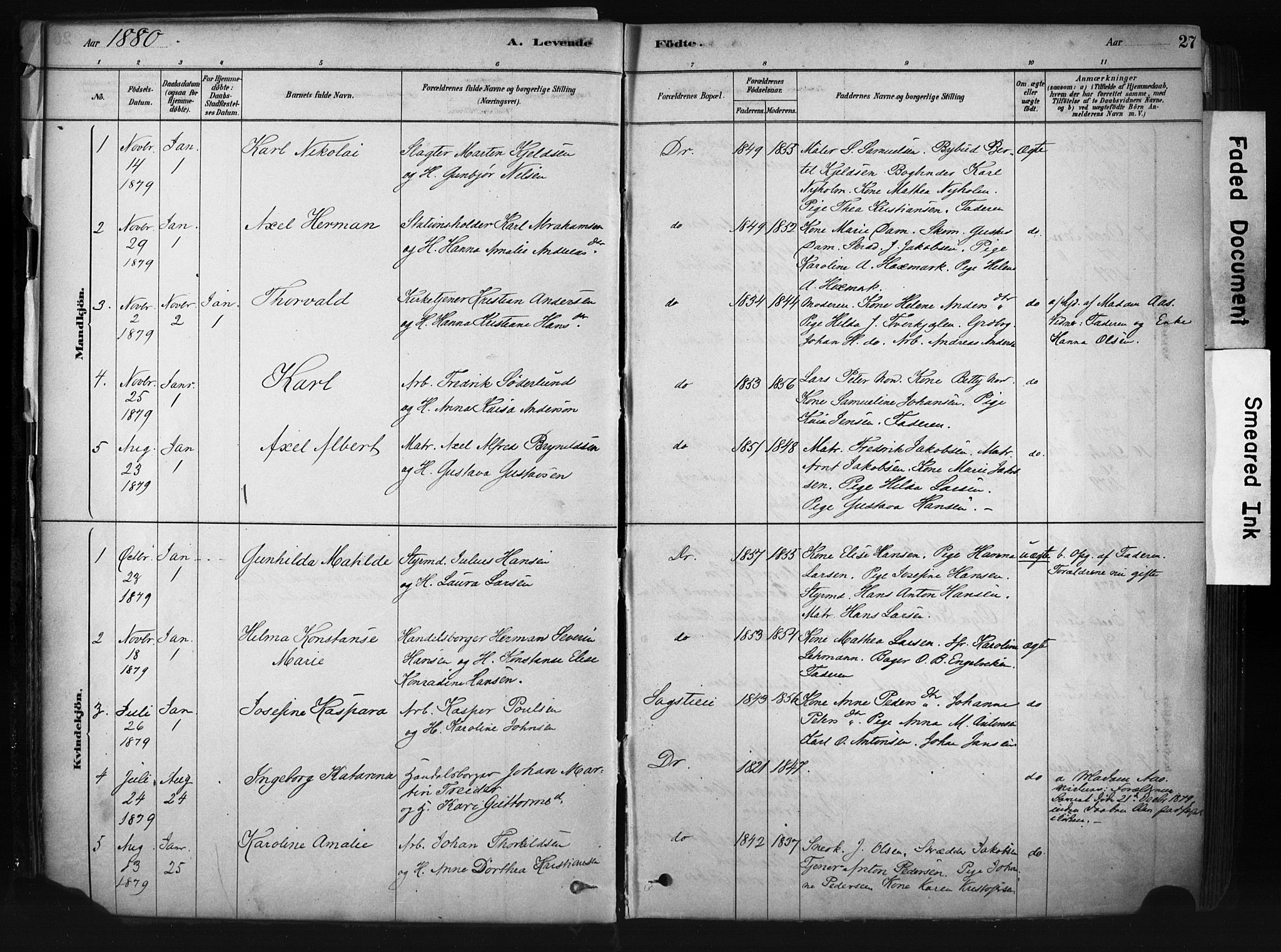 Drøbak prestekontor Kirkebøker, AV/SAO-A-10142a/F/Fb/L0001: Parish register (official) no. II 1, 1878-1891, p. 27