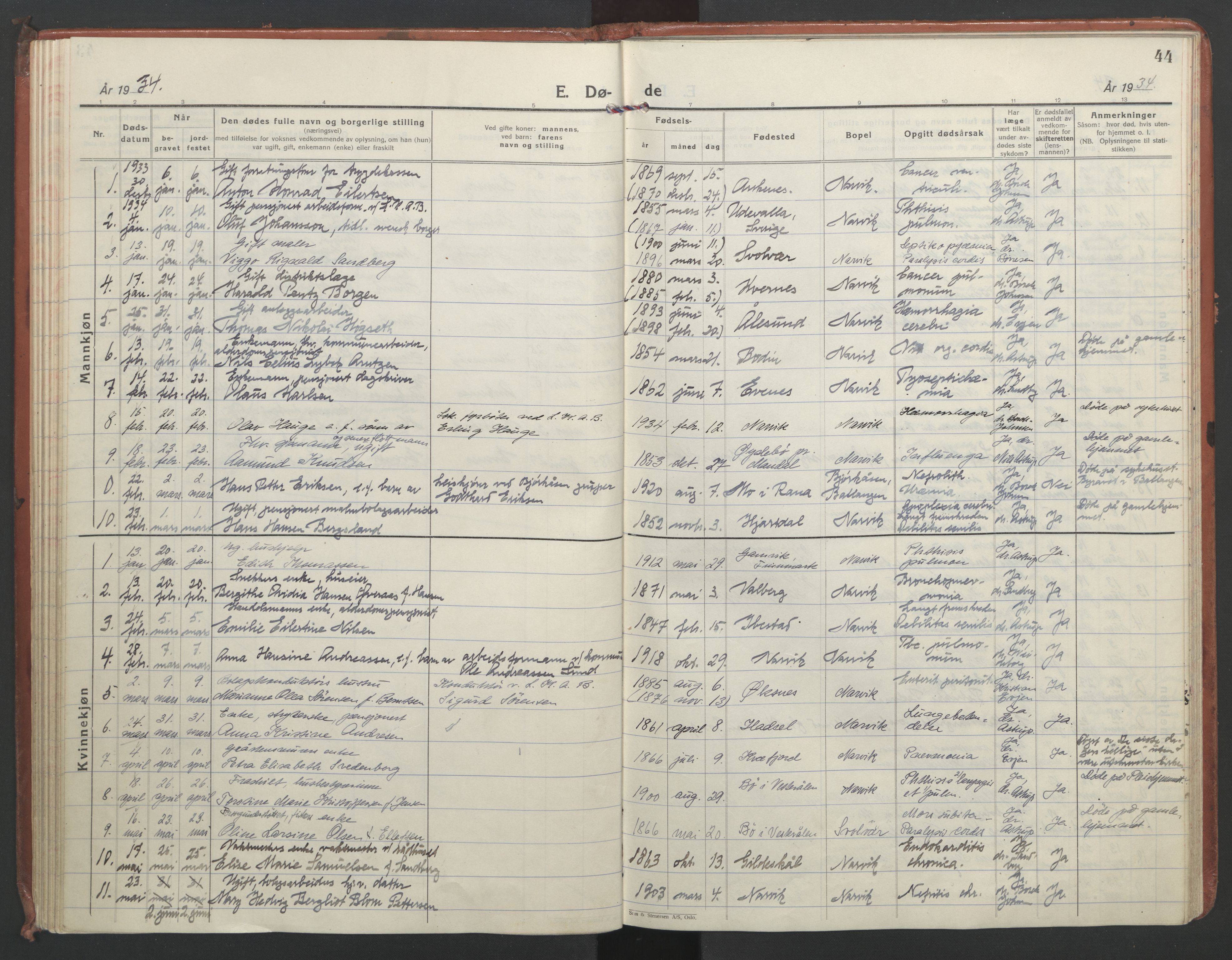 Ministerialprotokoller, klokkerbøker og fødselsregistre - Nordland, AV/SAT-A-1459/871/L1005: Parish register (official) no. 871A21, 1926-1940, p. 44