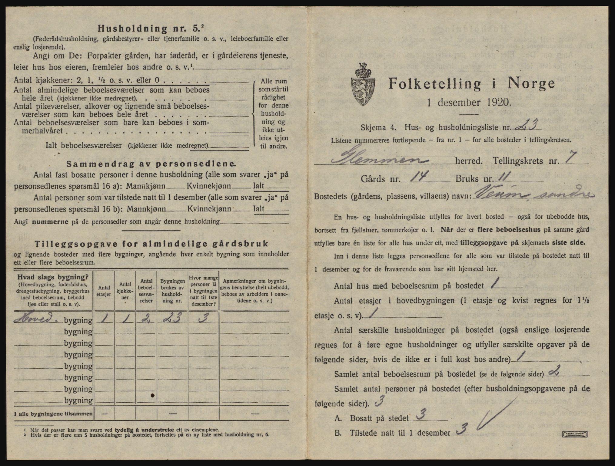 SAO, 1920 census for Glemmen, 1920, p. 2801