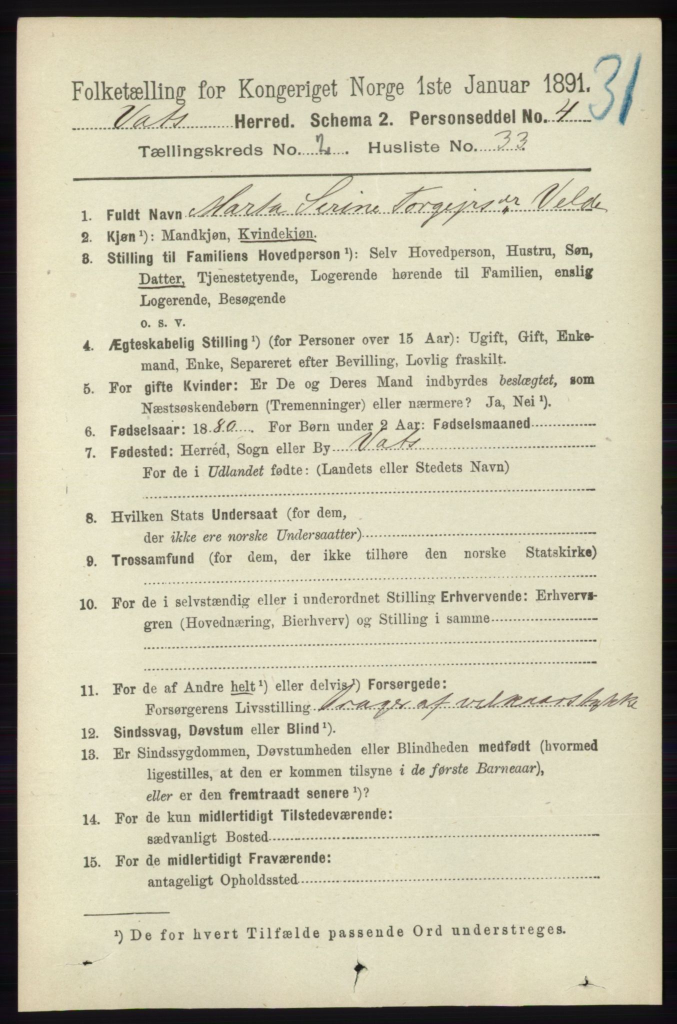 RA, 1891 census for 1155 Vats, 1891, p. 414