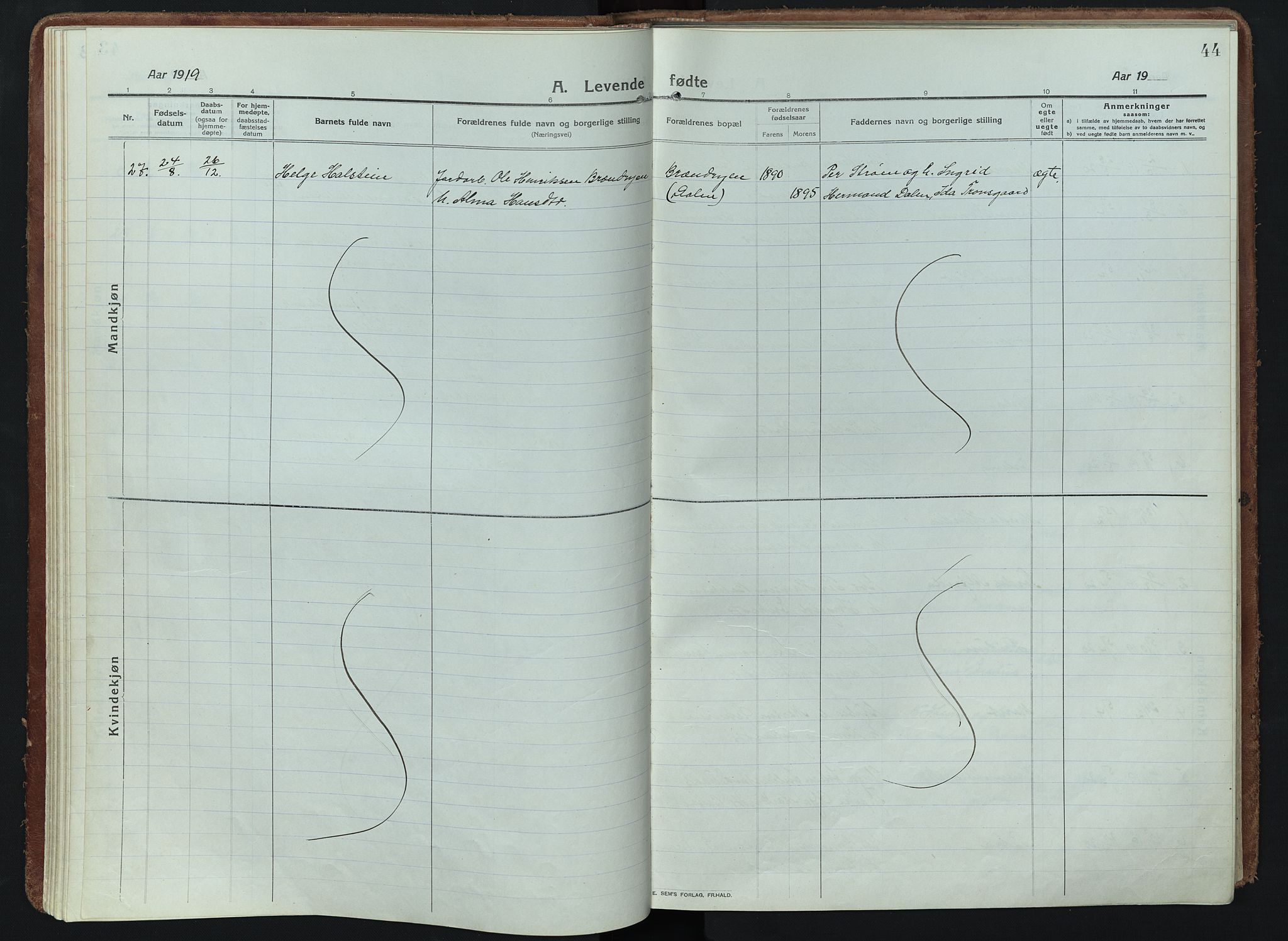 Alvdal prestekontor, AV/SAH-PREST-060/H/Ha/Haa/L0005: Parish register (official) no. 5, 1913-1930, p. 44