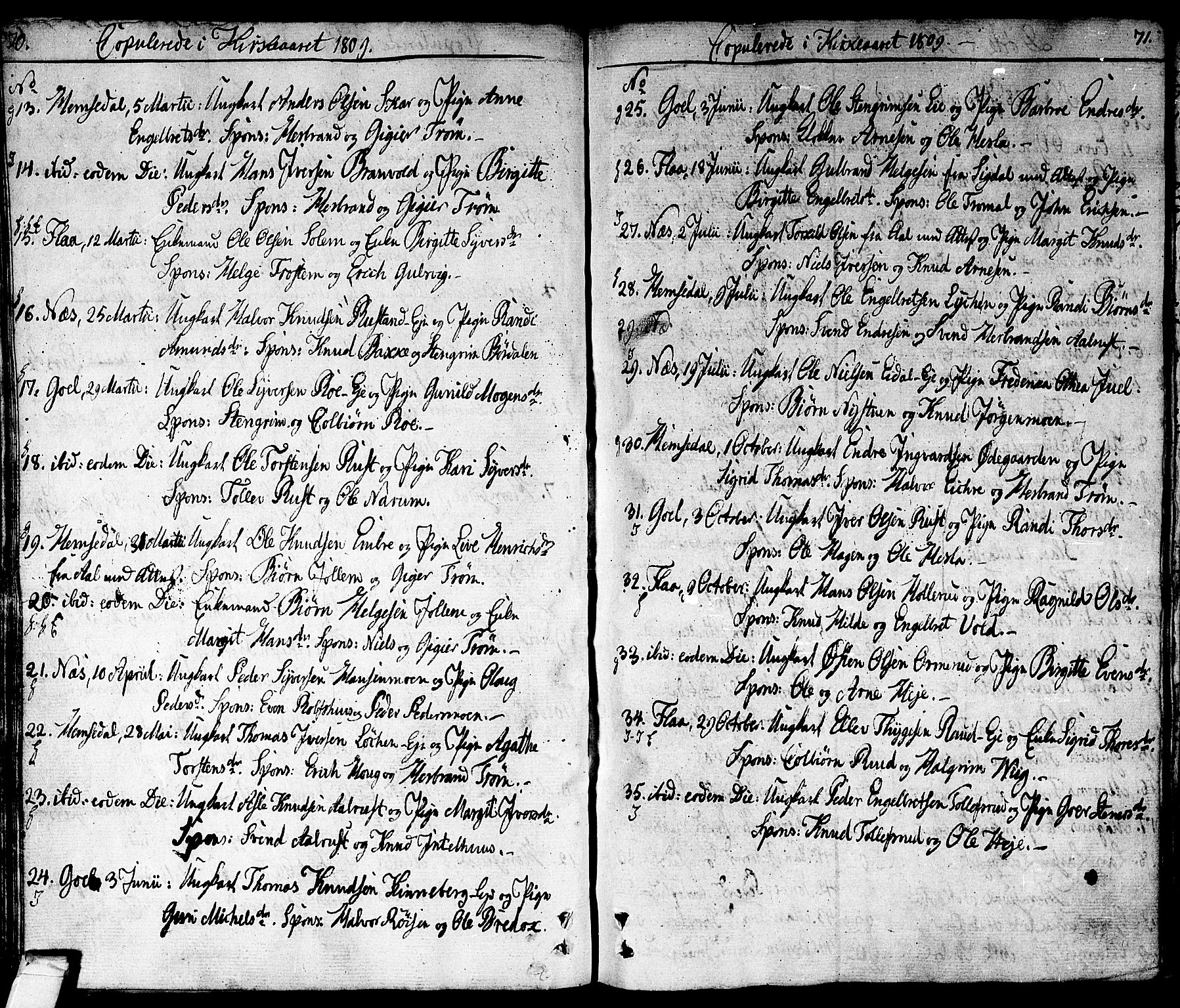 Nes kirkebøker, SAKO/A-236/F/Fa/L0006: Parish register (official) no. 6, 1808-1814, p. 70-71
