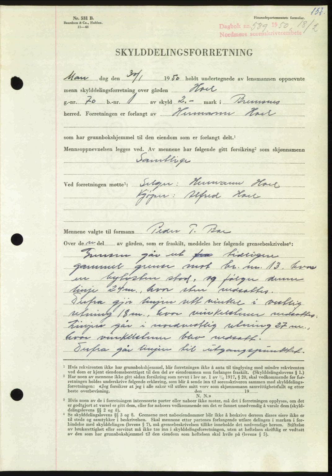 Nordmøre sorenskriveri, AV/SAT-A-4132/1/2/2Ca: Mortgage book no. A114, 1950-1950, Diary no: : 539/1950